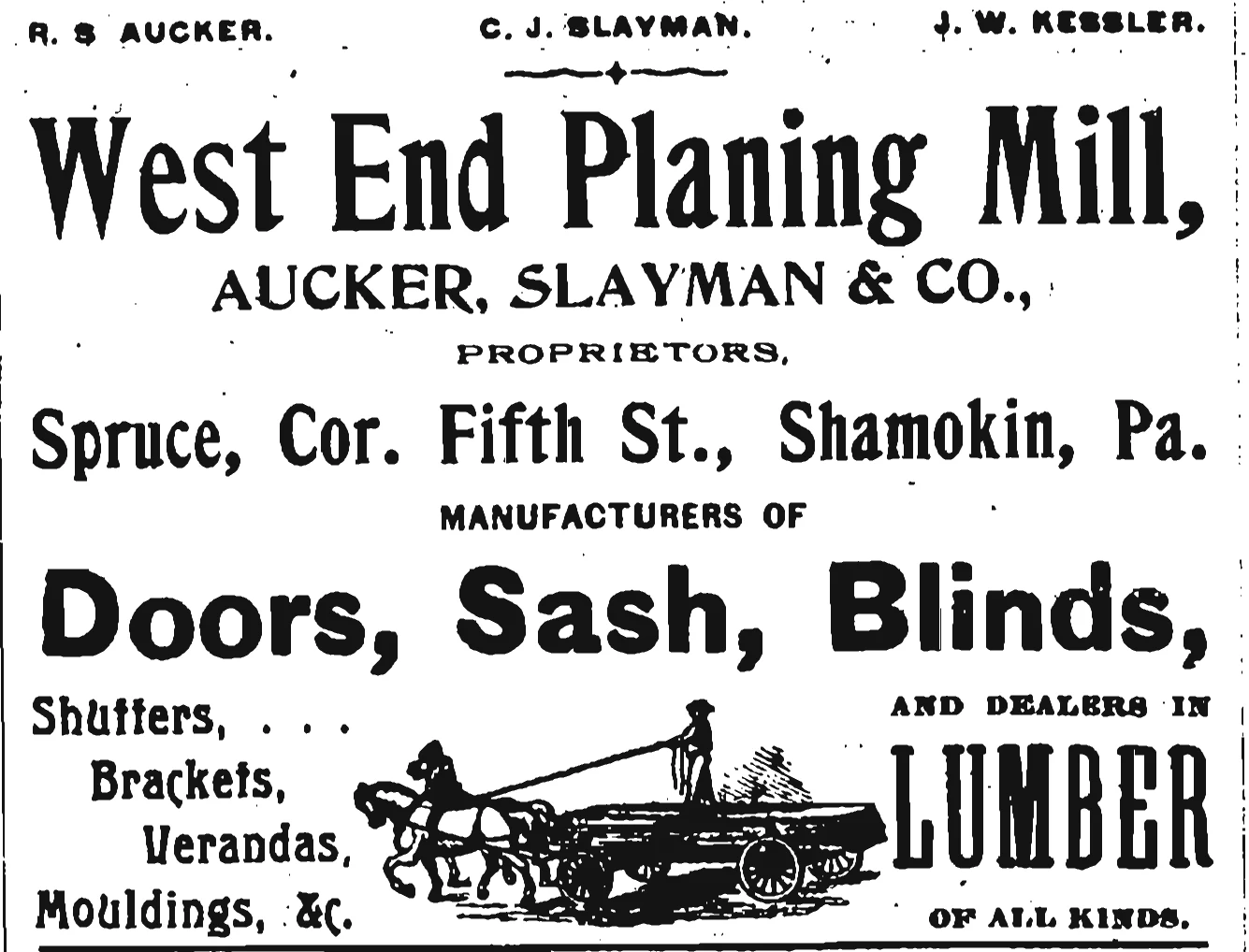 Historic display advertisement for West End Planing Mill / Aucker, Slayman & Co..