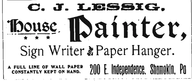 Historic display advertisement for C. J. Lessig, house painter.