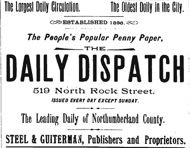 Historic display advertisement for Daily Dispatch / Steel & Guterman.
