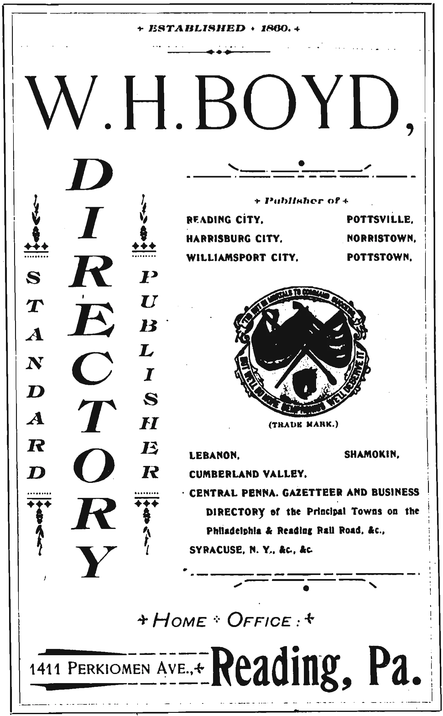 Historic display advertisement for W. H. Boyd, directories.