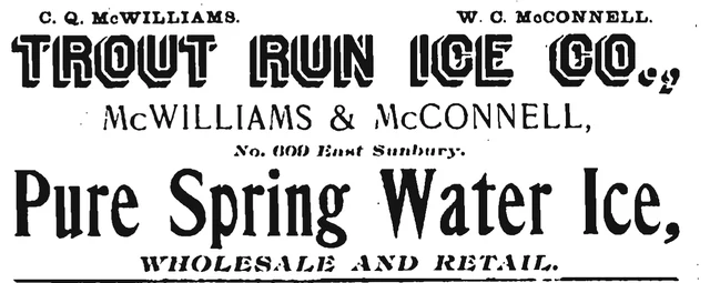 Historic display advertisement for Trout Run Ice Co. / McWilliams & McConnell.