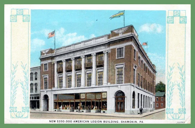 Historic postcard showing the American Legion Building in Shamokin