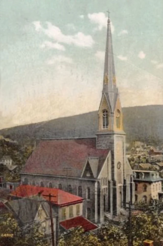 Historic postcard showing St. Edward's Church in Shamokin