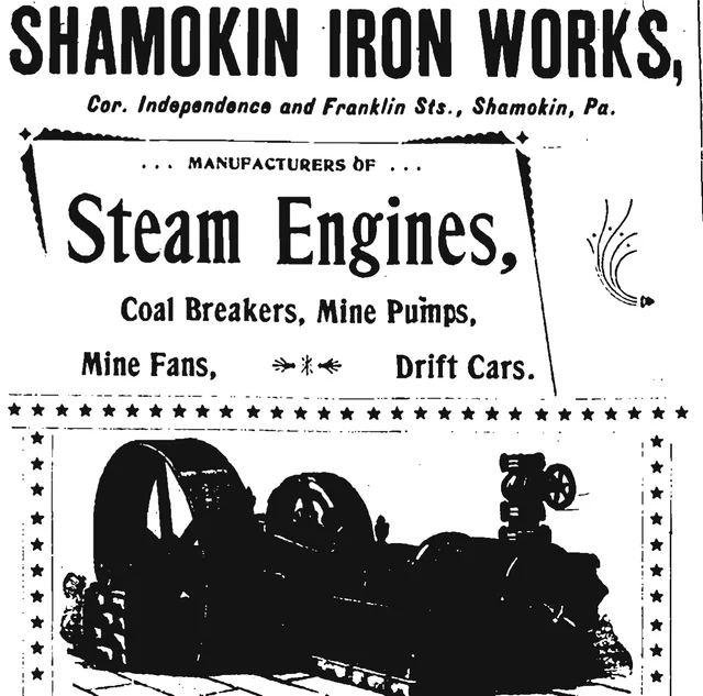 Shamokin Iron Works steam engine and mining machinery advertisement from the 1895–97 directory