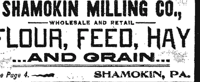 Shamokin Milling Company flour, feed, hay and grain advertisement from the 1901–03 directory