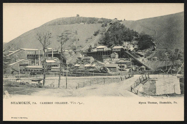 Colorized 1905 postcard view of the Cameron Colliery complex in Shamokin