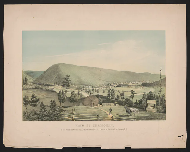 Historic 1851 view of the early settlement of Shamokin, Pennsylvania