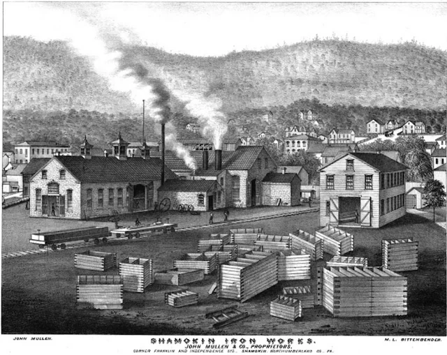 Historic illustration of John Mullen and Company Shamokin Iron Works