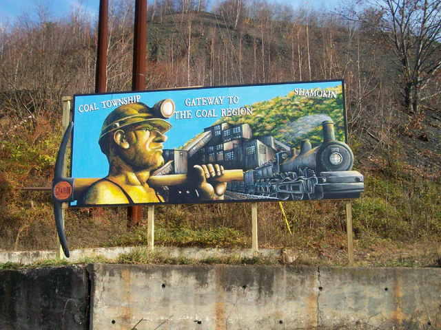 Gateway to the Coal Region mural showing an anthracite-mining landscape