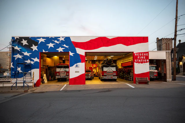Patriotic Made in the USA mural at Rescue Fire Company