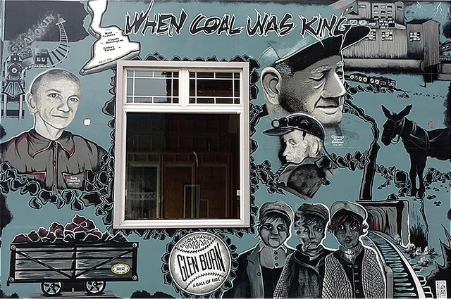 When Coal Was King mural depicting miners and anthracite-coal history