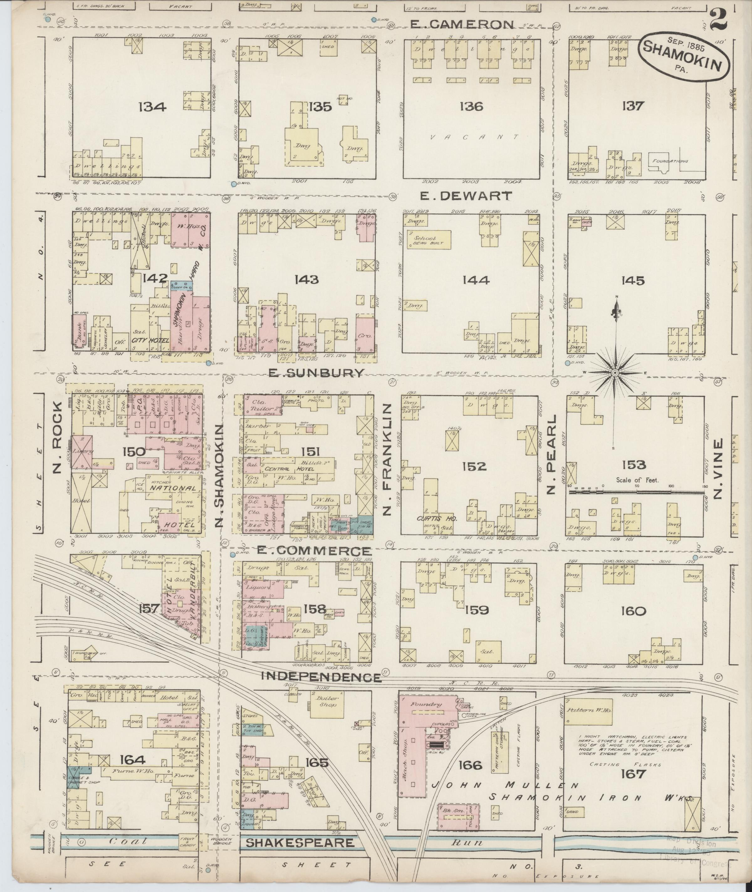 September 1885 Sanborn fire insurance map of Shamokin, Page 2.