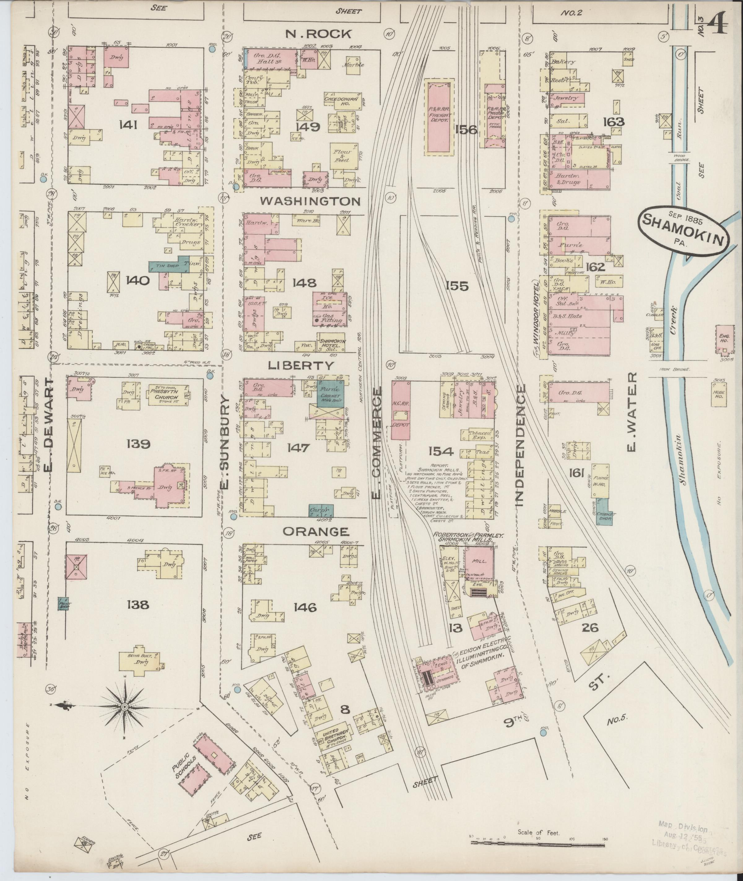 September 1885 Sanborn fire insurance map of Shamokin, Page 4.