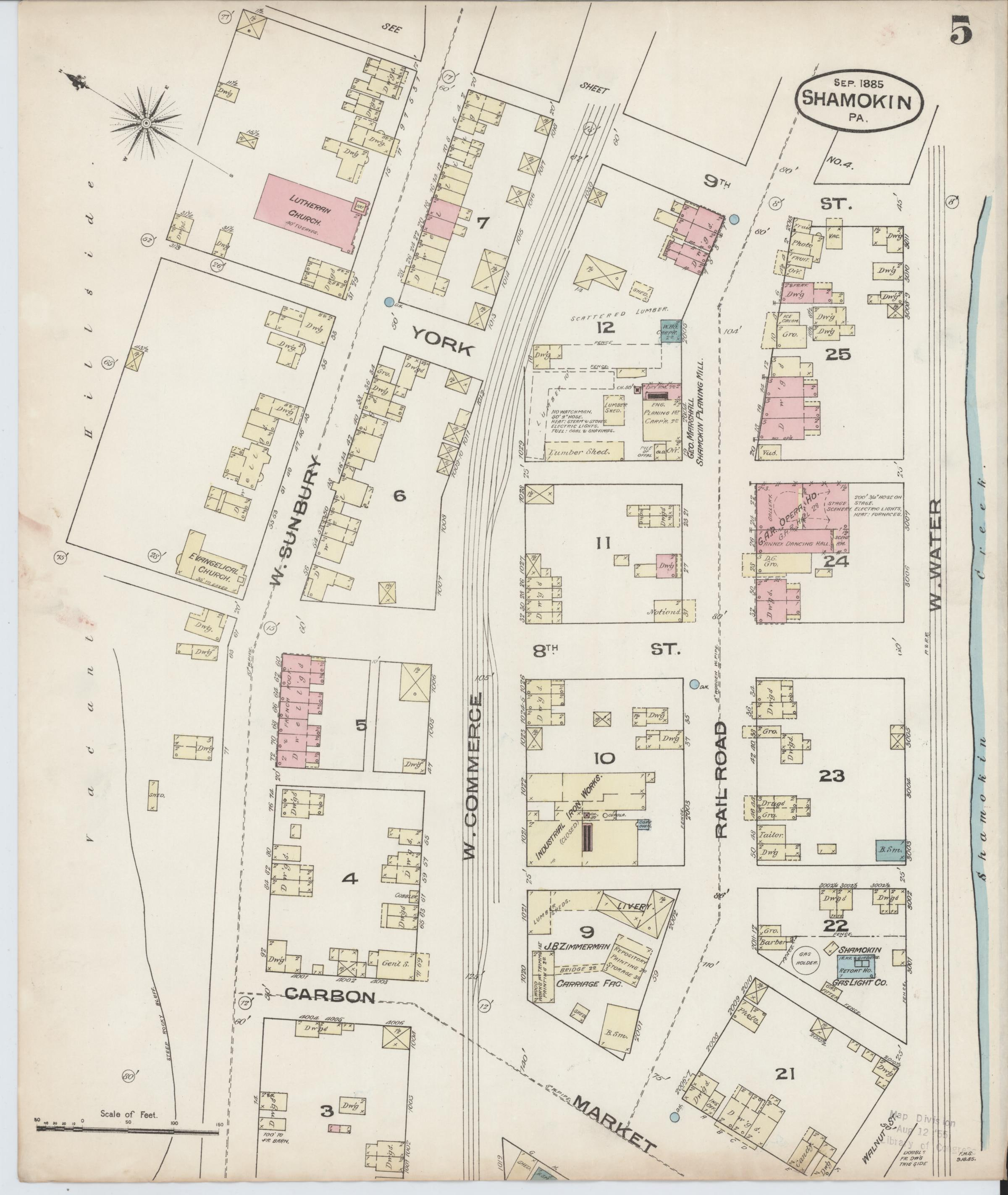 September 1885 Sanborn fire insurance map of Shamokin, Page 5.