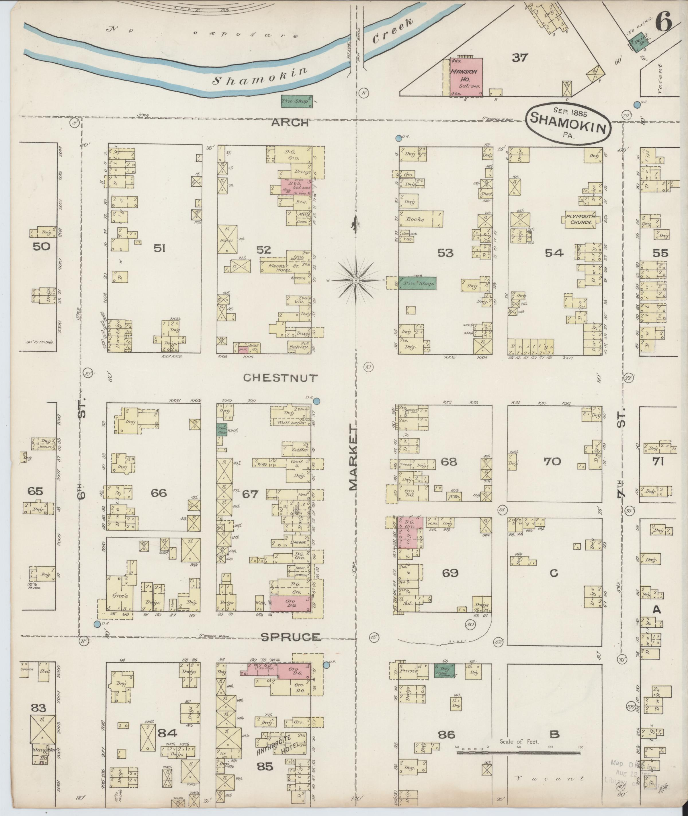 September 1885 Sanborn fire insurance map of Shamokin, Page 6.