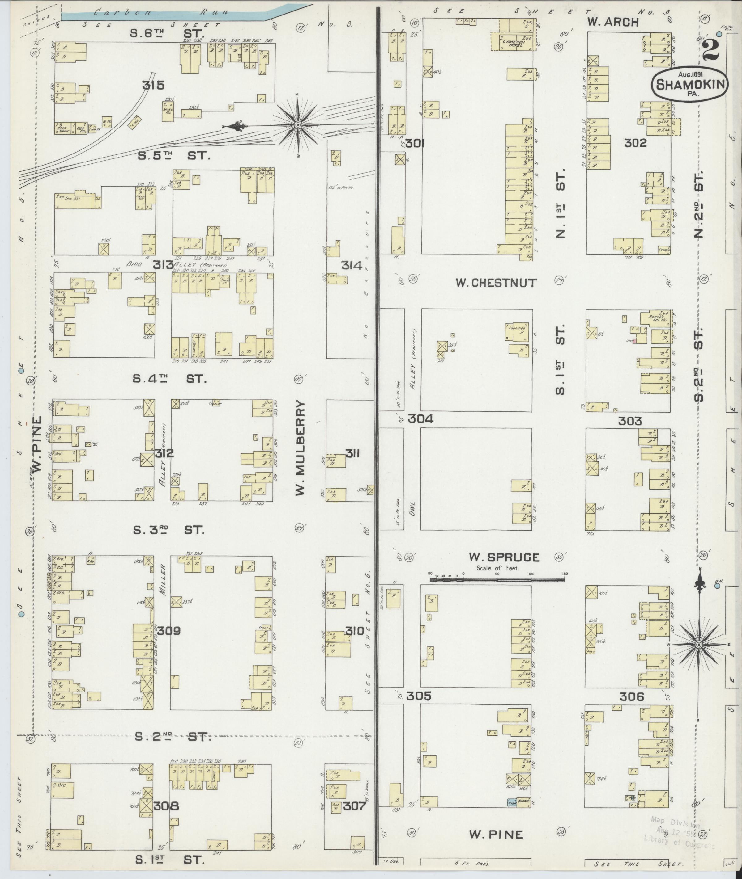 August 1891 Sanborn fire insurance map of Shamokin, Page 2.