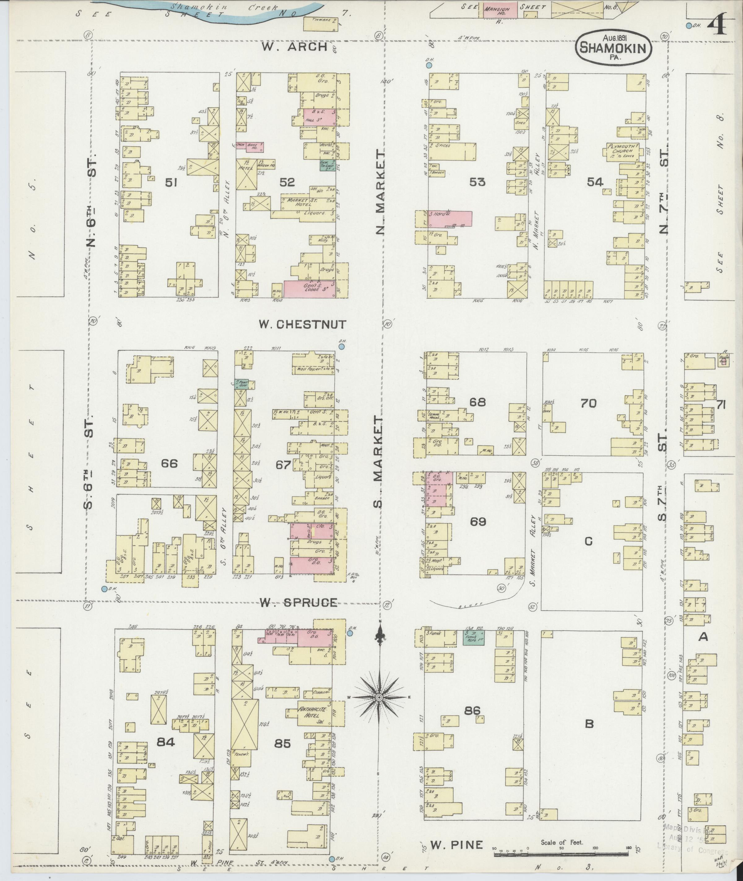 August 1891 Sanborn fire insurance map of Shamokin, Page 4.