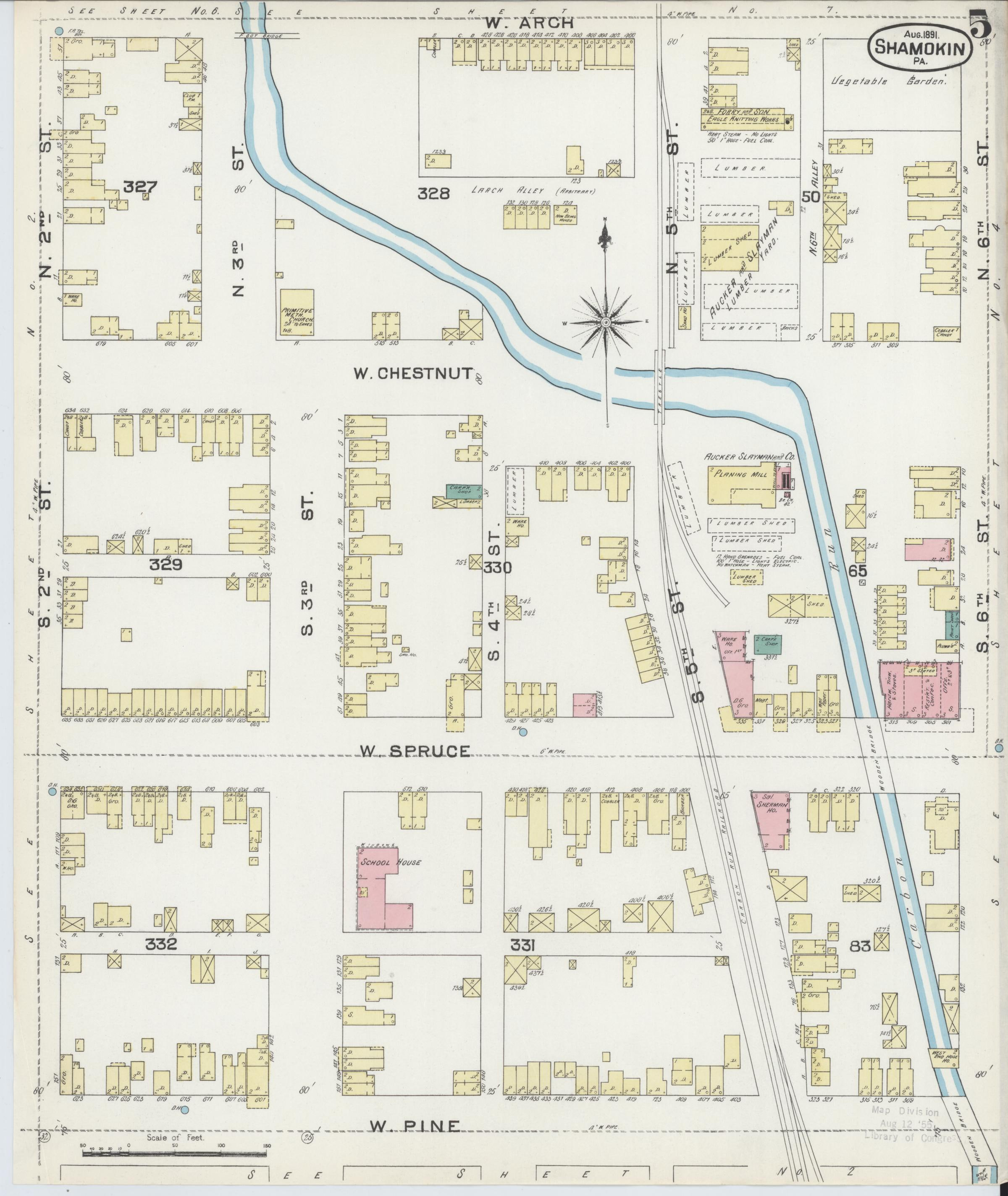August 1891 Sanborn fire insurance map of Shamokin, Page 5.