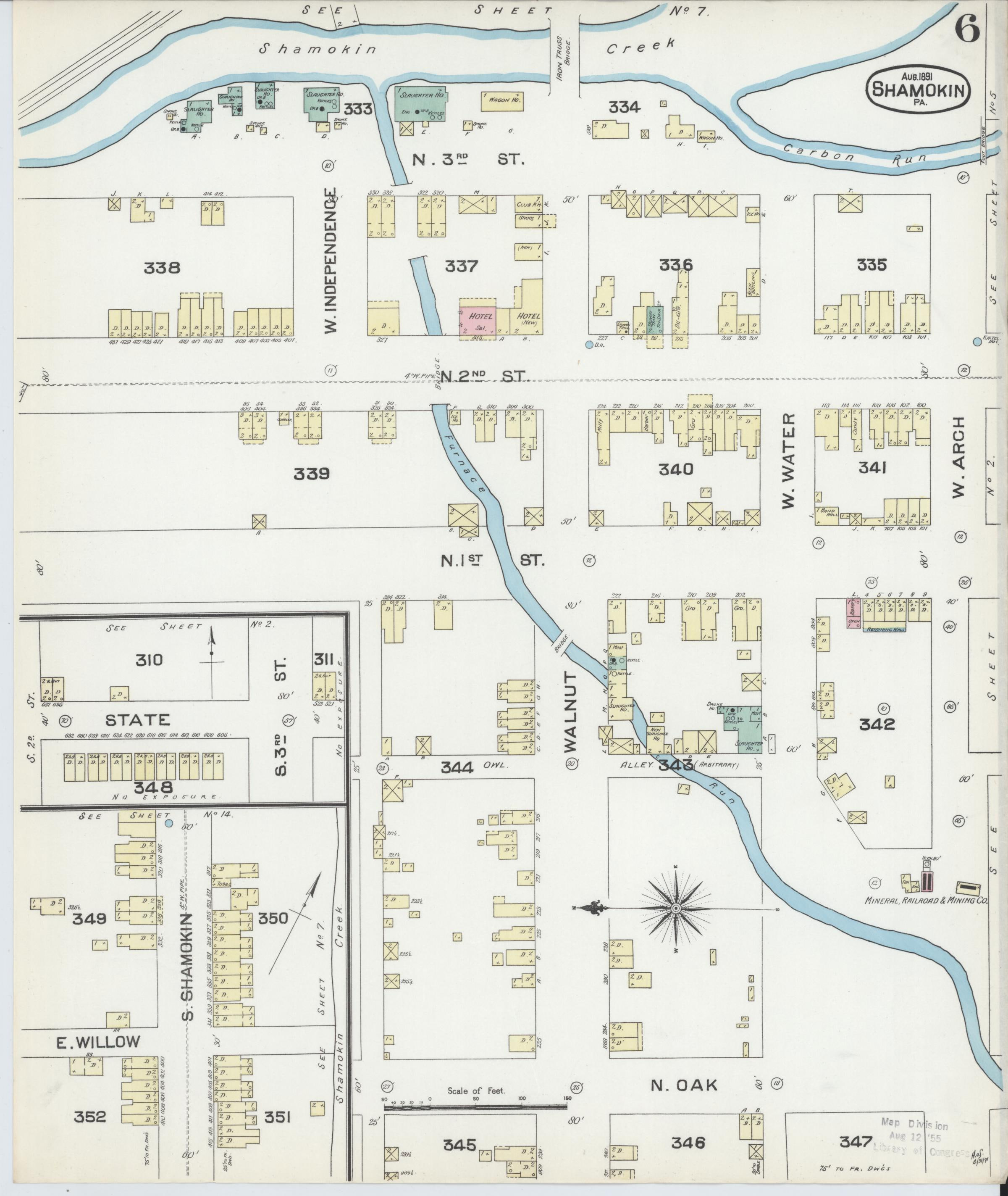 August 1891 Sanborn fire insurance map of Shamokin, Page 6.