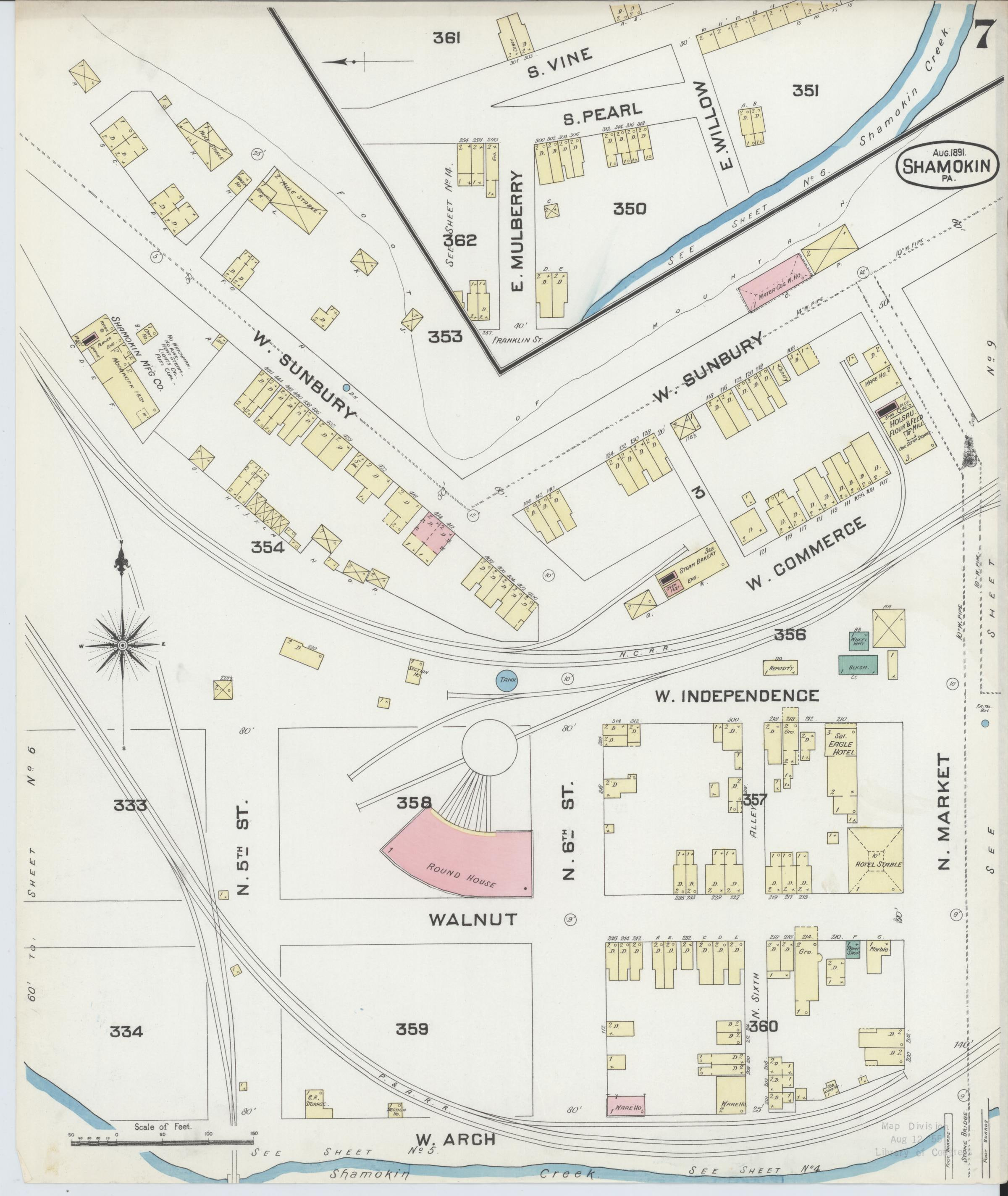 August 1891 Sanborn fire insurance map of Shamokin, Page 7.