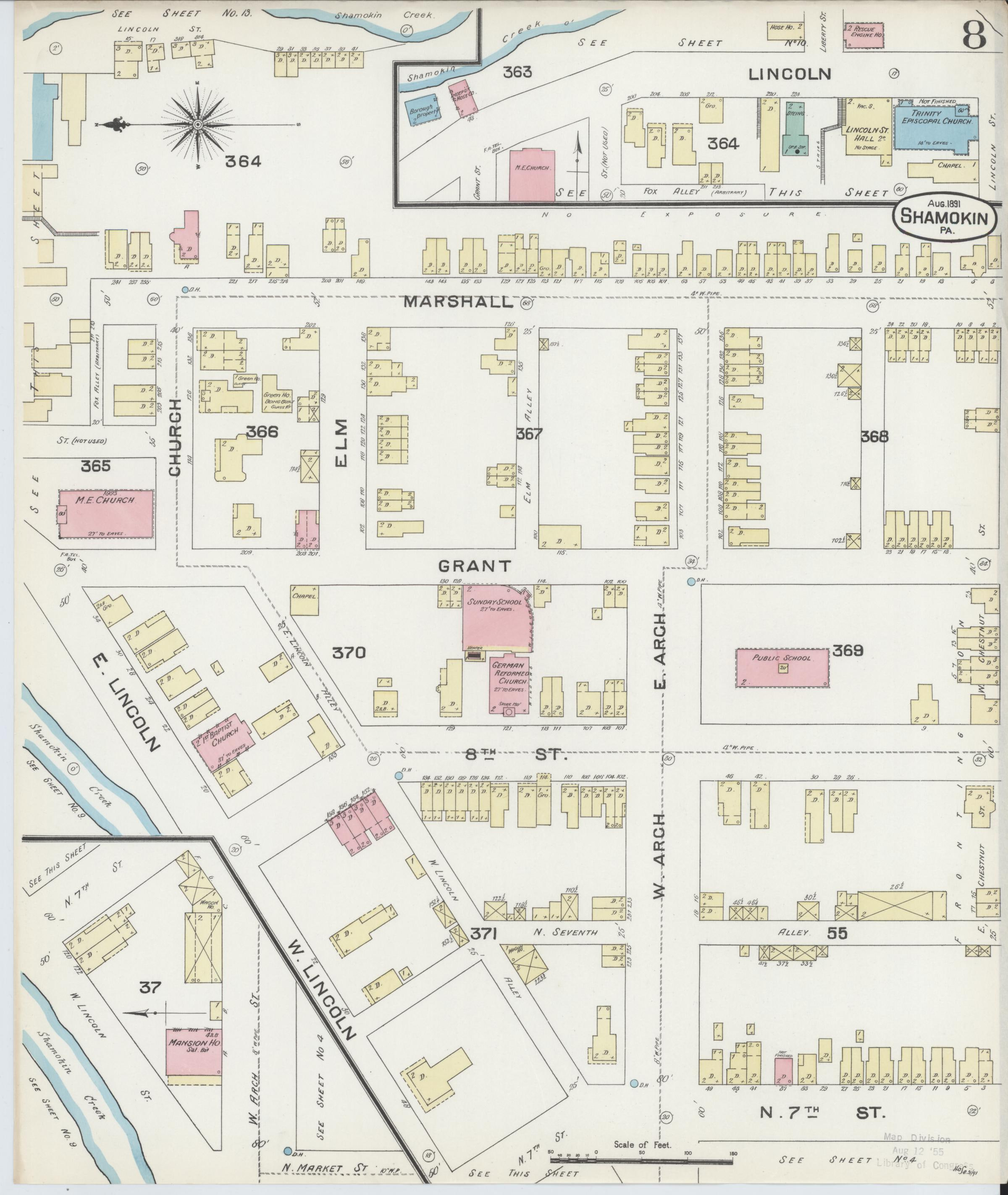 August 1891 Sanborn fire insurance map of Shamokin, Page 8.