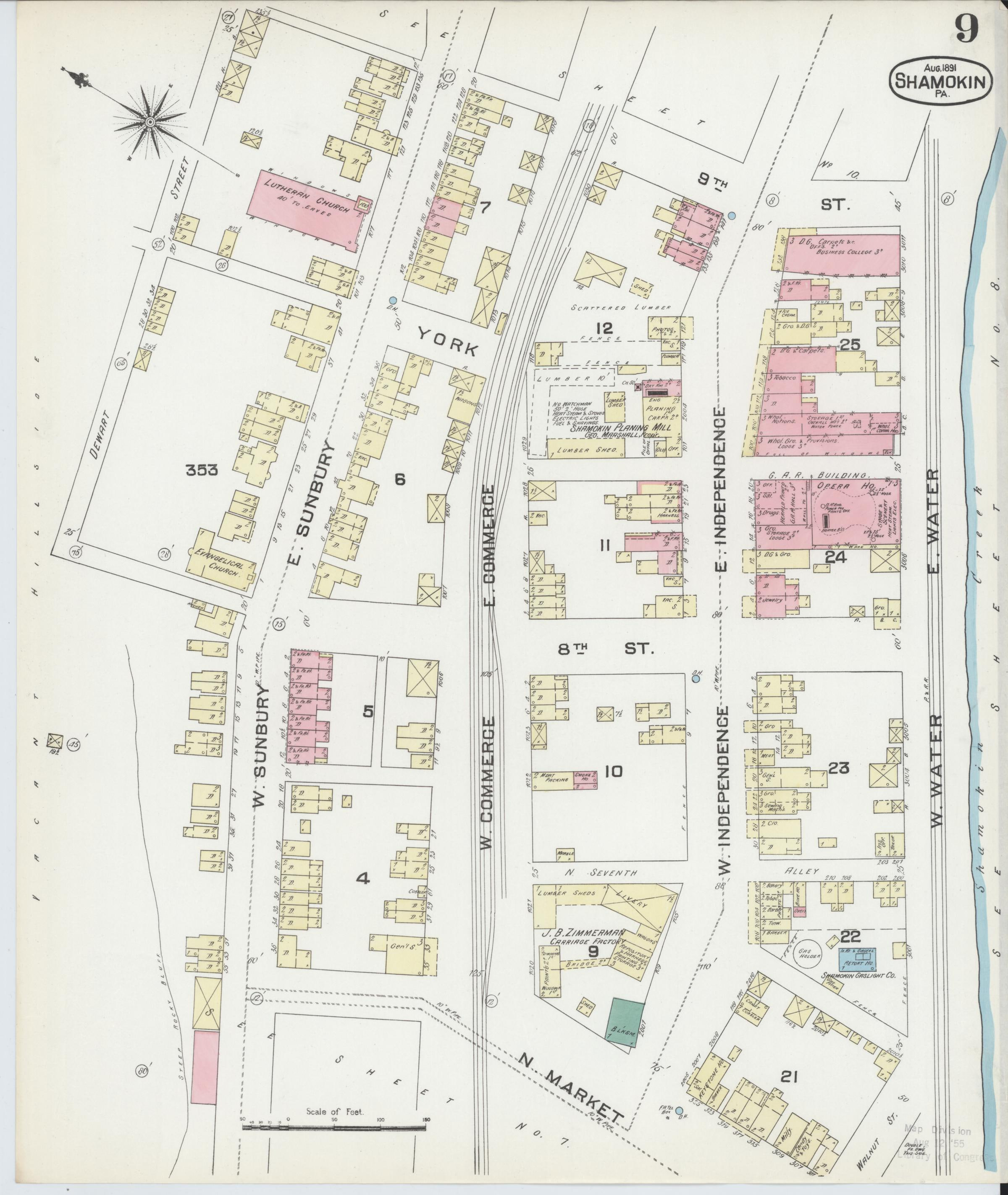 August 1891 Sanborn fire insurance map of Shamokin, Page 9.