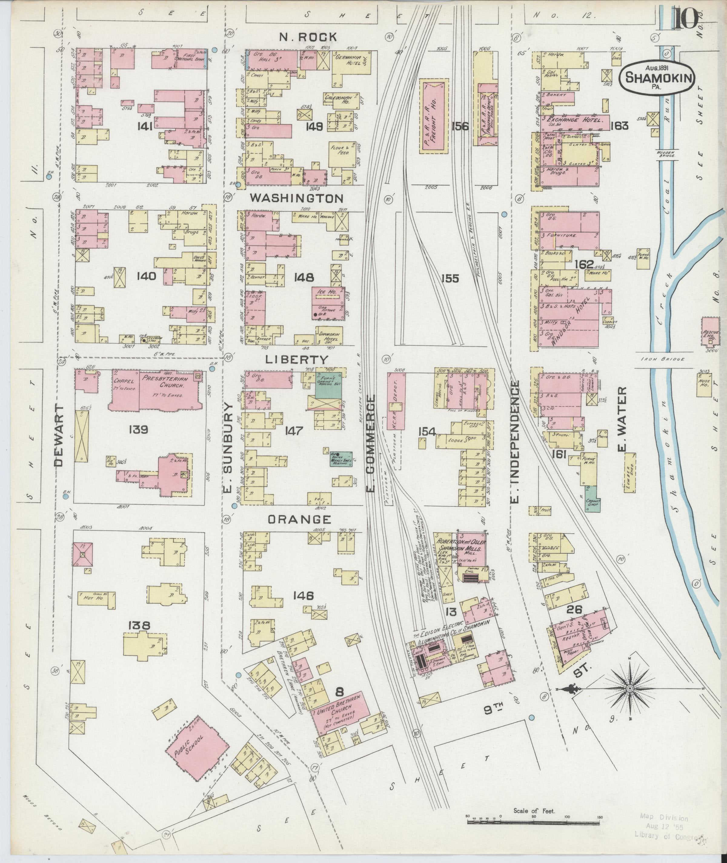August 1891 Sanborn fire insurance map of Shamokin, Page 10.