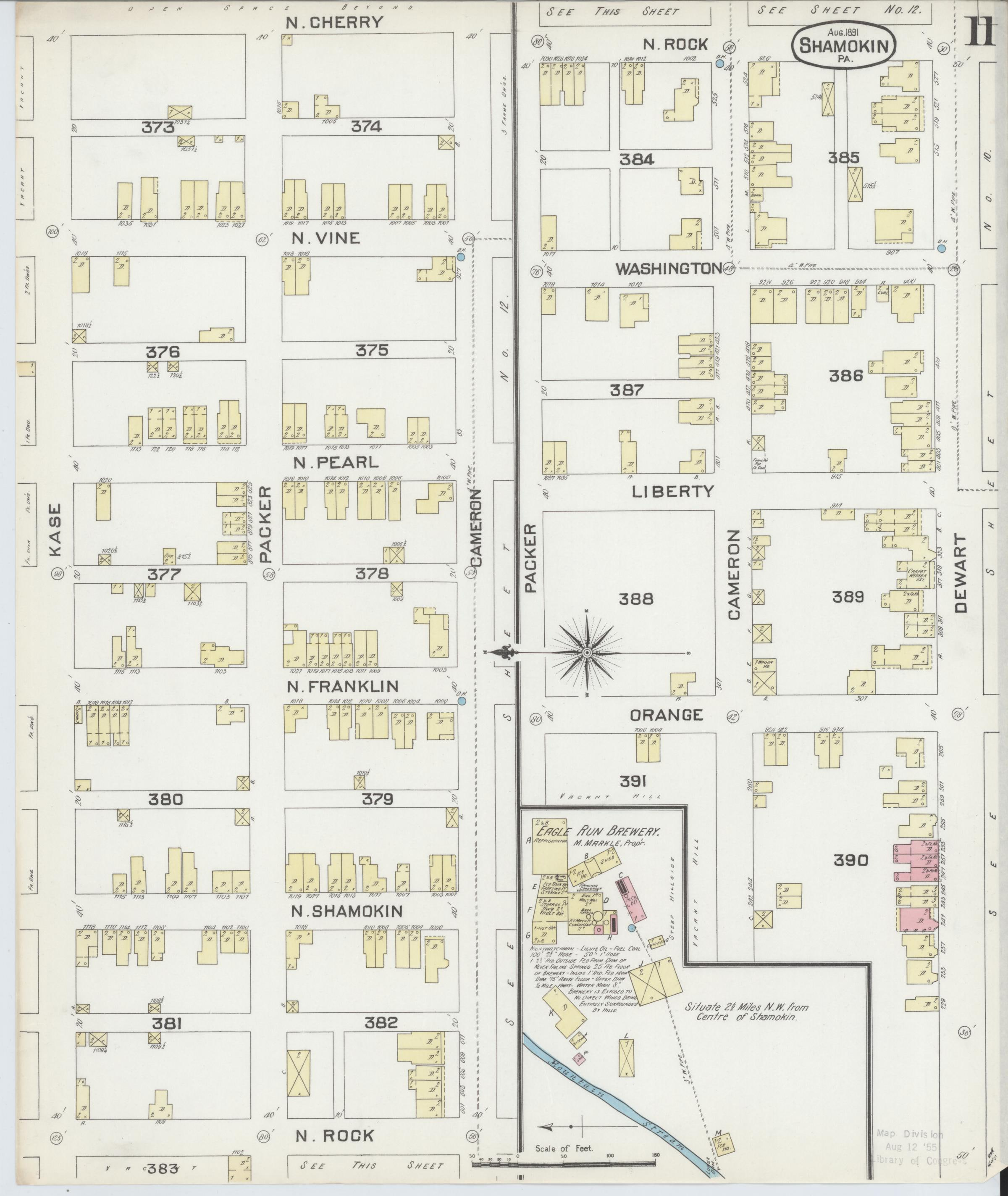 August 1891 Sanborn fire insurance map of Shamokin, Page 11.