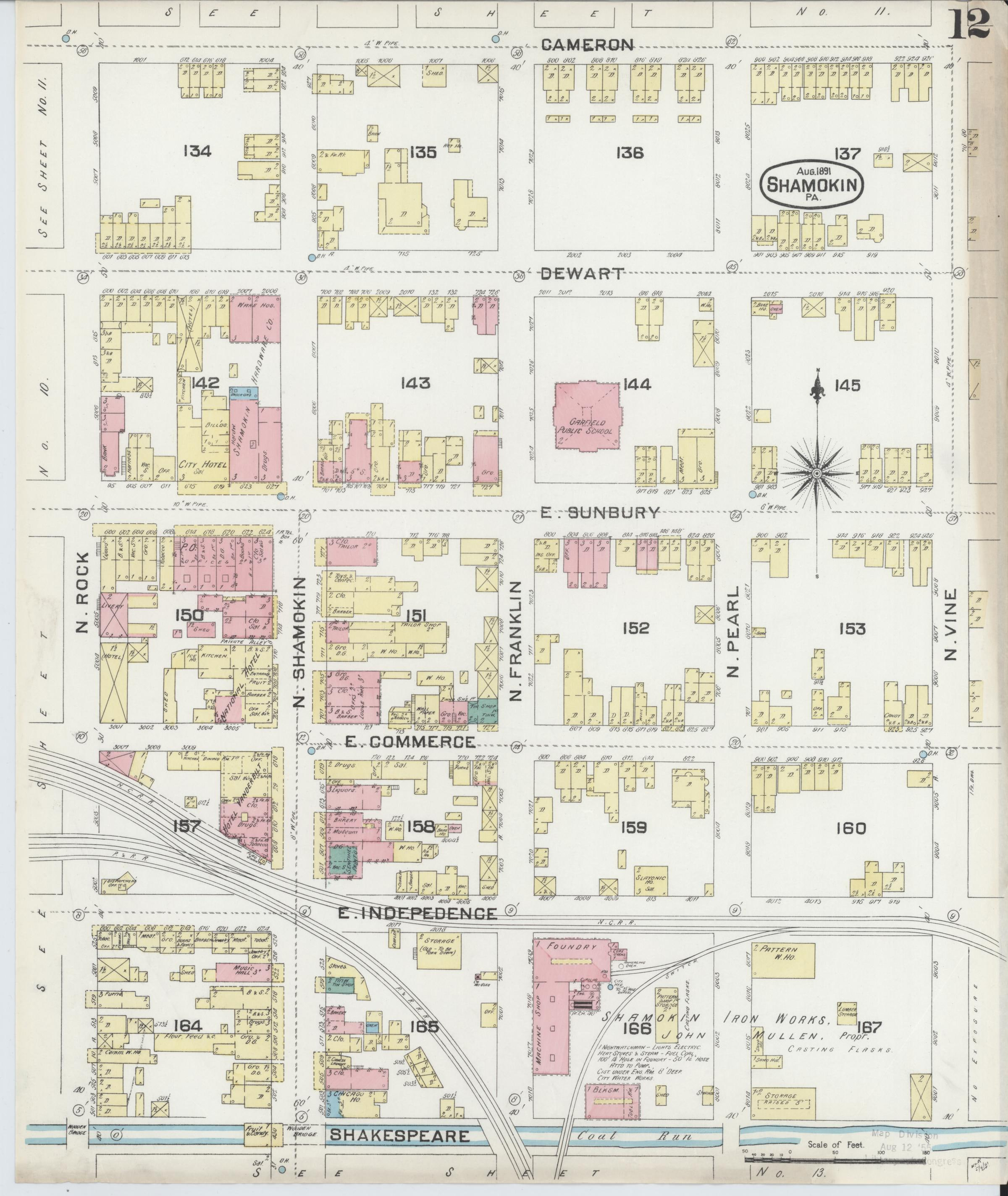 August 1891 Sanborn fire insurance map of Shamokin, Page 12.
