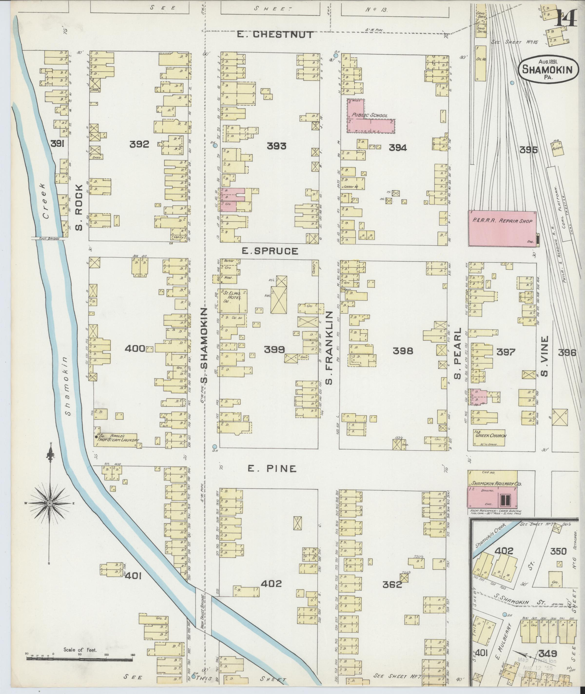 August 1891 Sanborn fire insurance map of Shamokin, Page 14.
