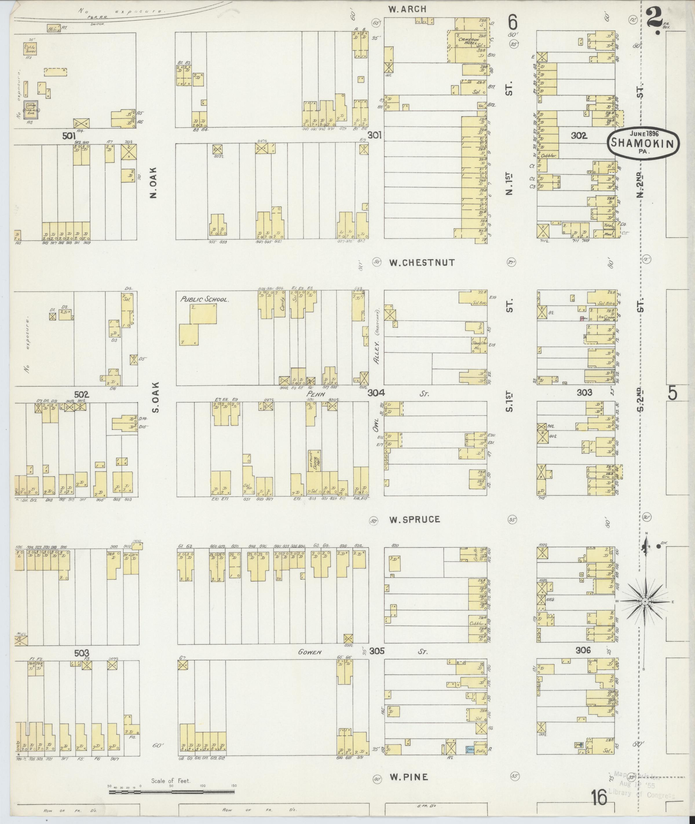 June 1896 Sanborn fire insurance map of Shamokin, Page 2.