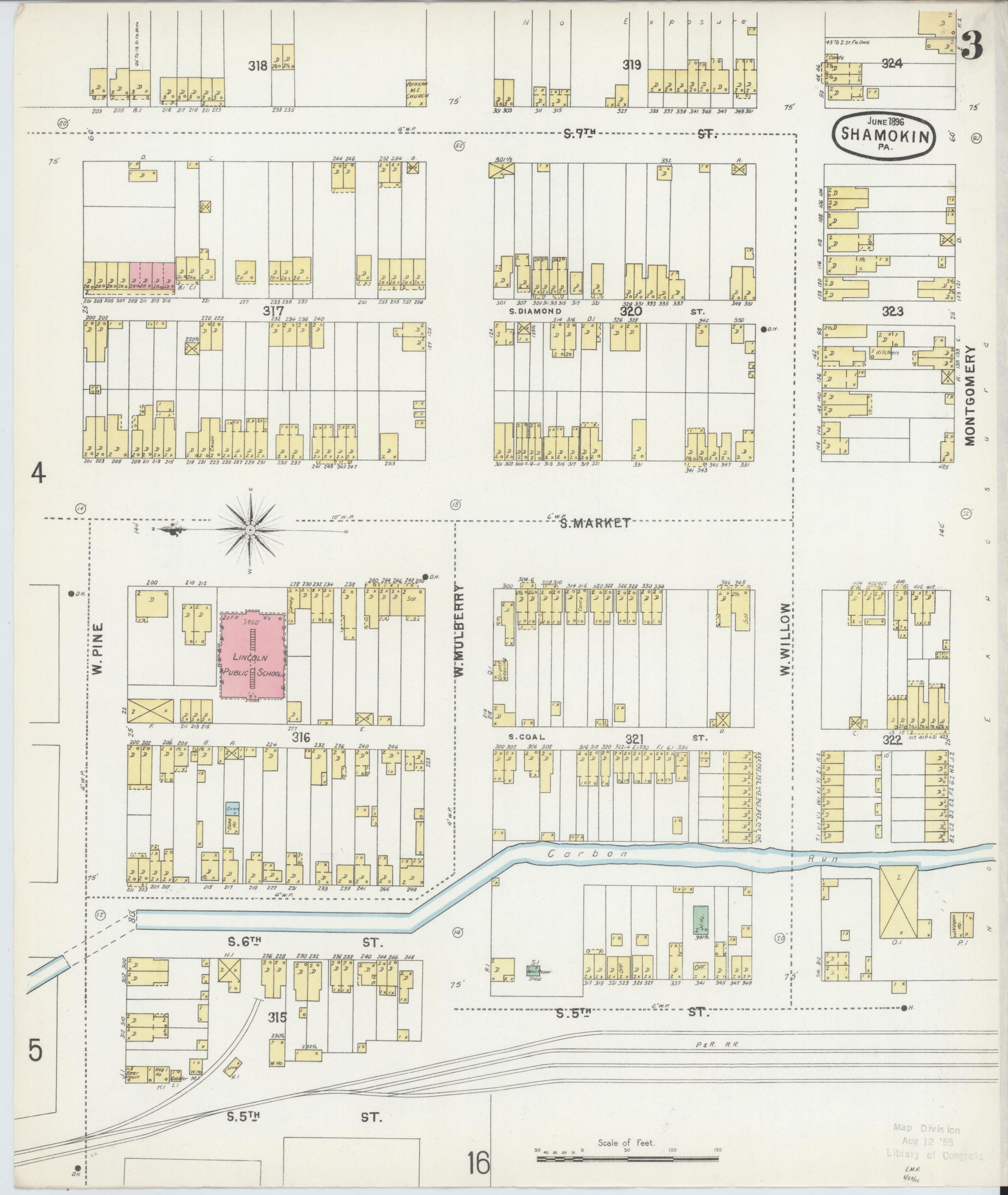 June 1896 Sanborn fire insurance map of Shamokin, Page 3.