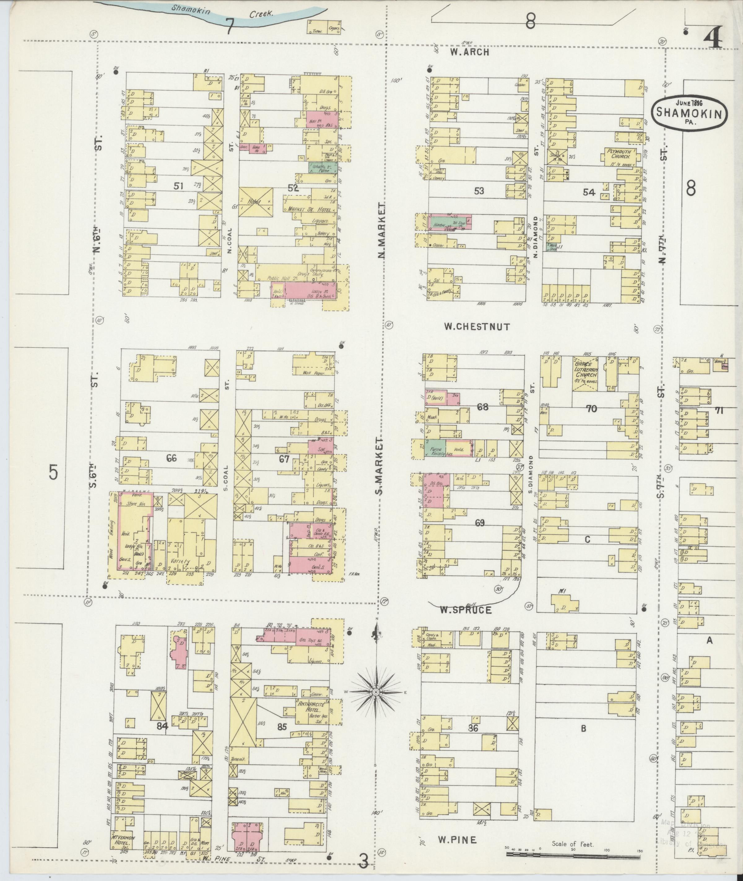 June 1896 Sanborn fire insurance map of Shamokin, Page 4.