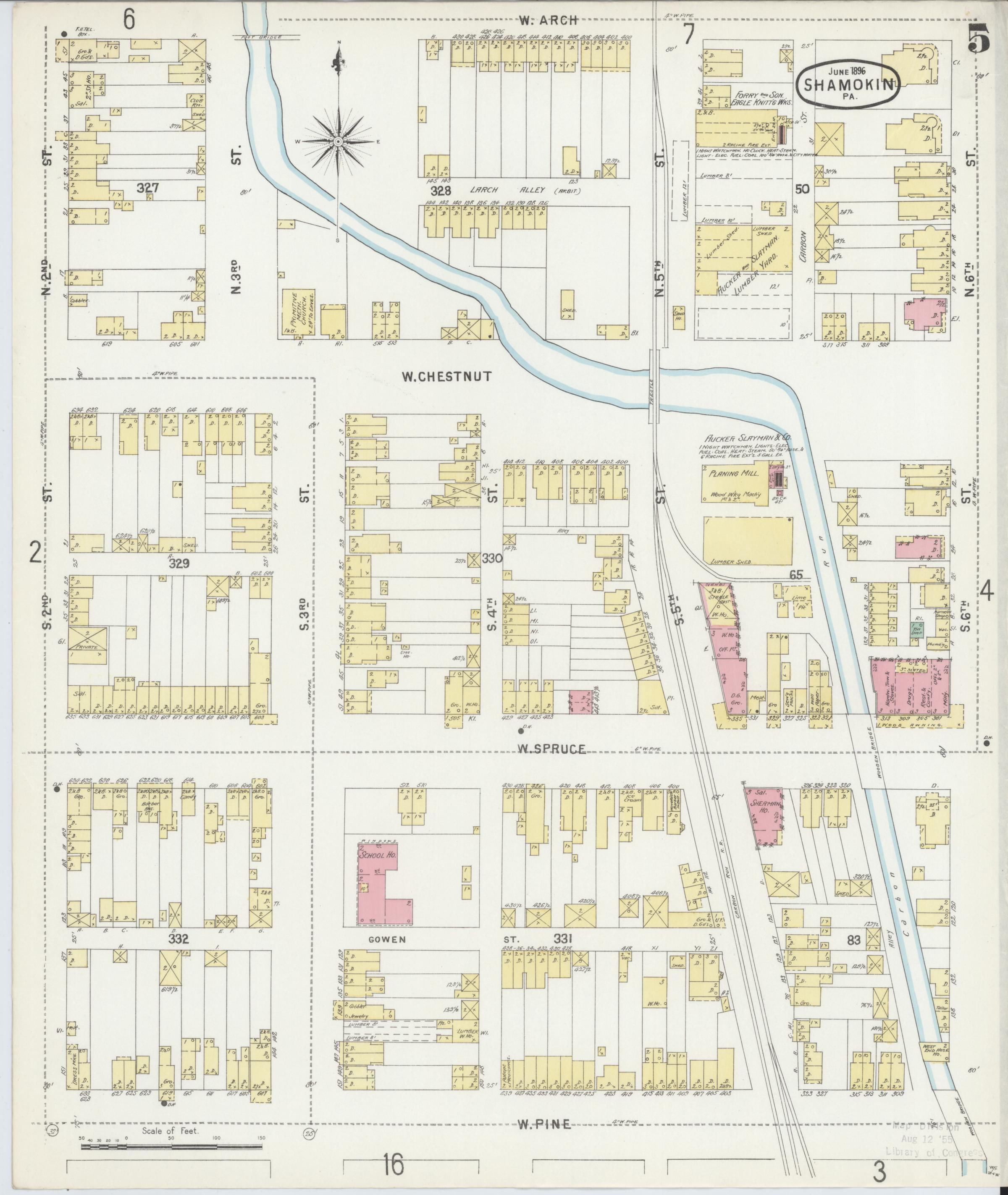 June 1896 Sanborn fire insurance map of Shamokin, Page 5.