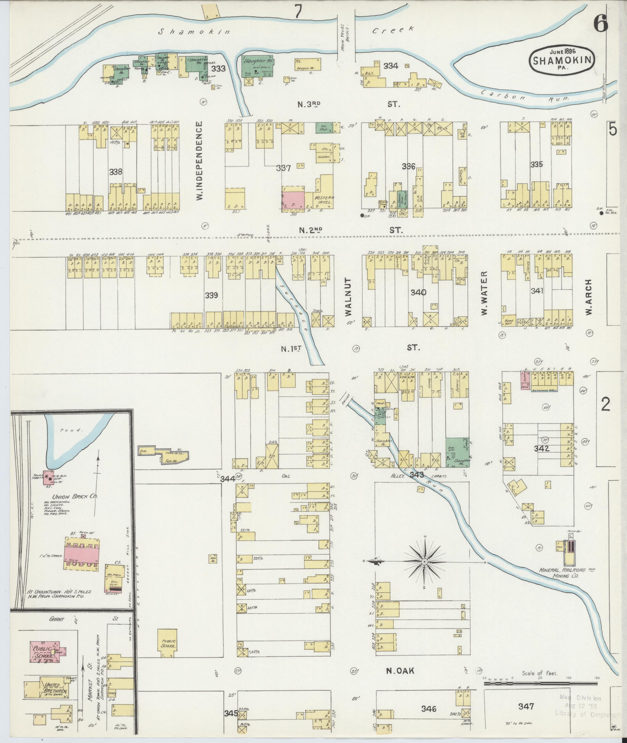 June 1896 Sanborn fire insurance map of Shamokin, Page 6.