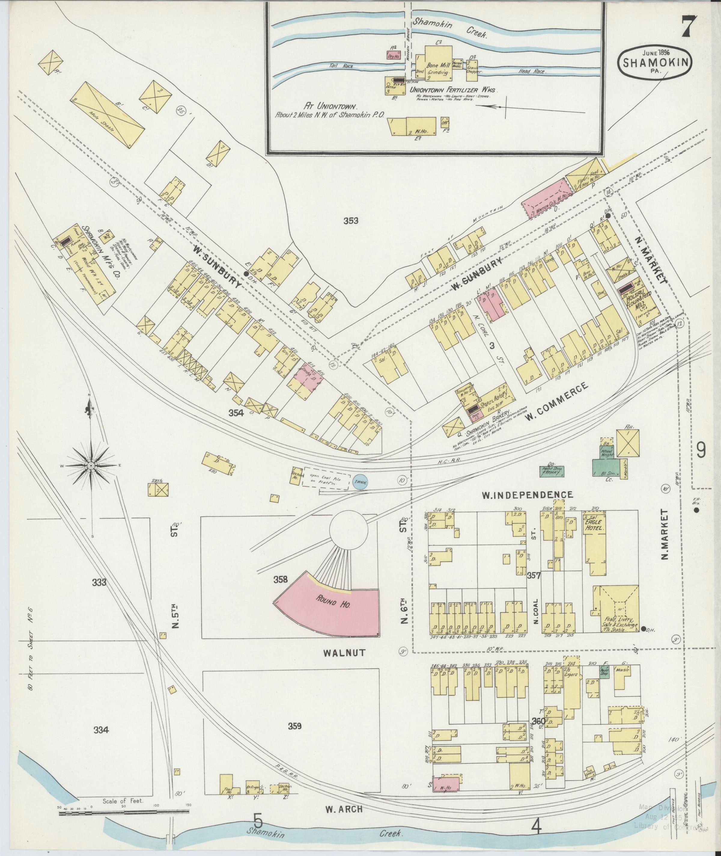 June 1896 Sanborn fire insurance map of Shamokin, Page 7.