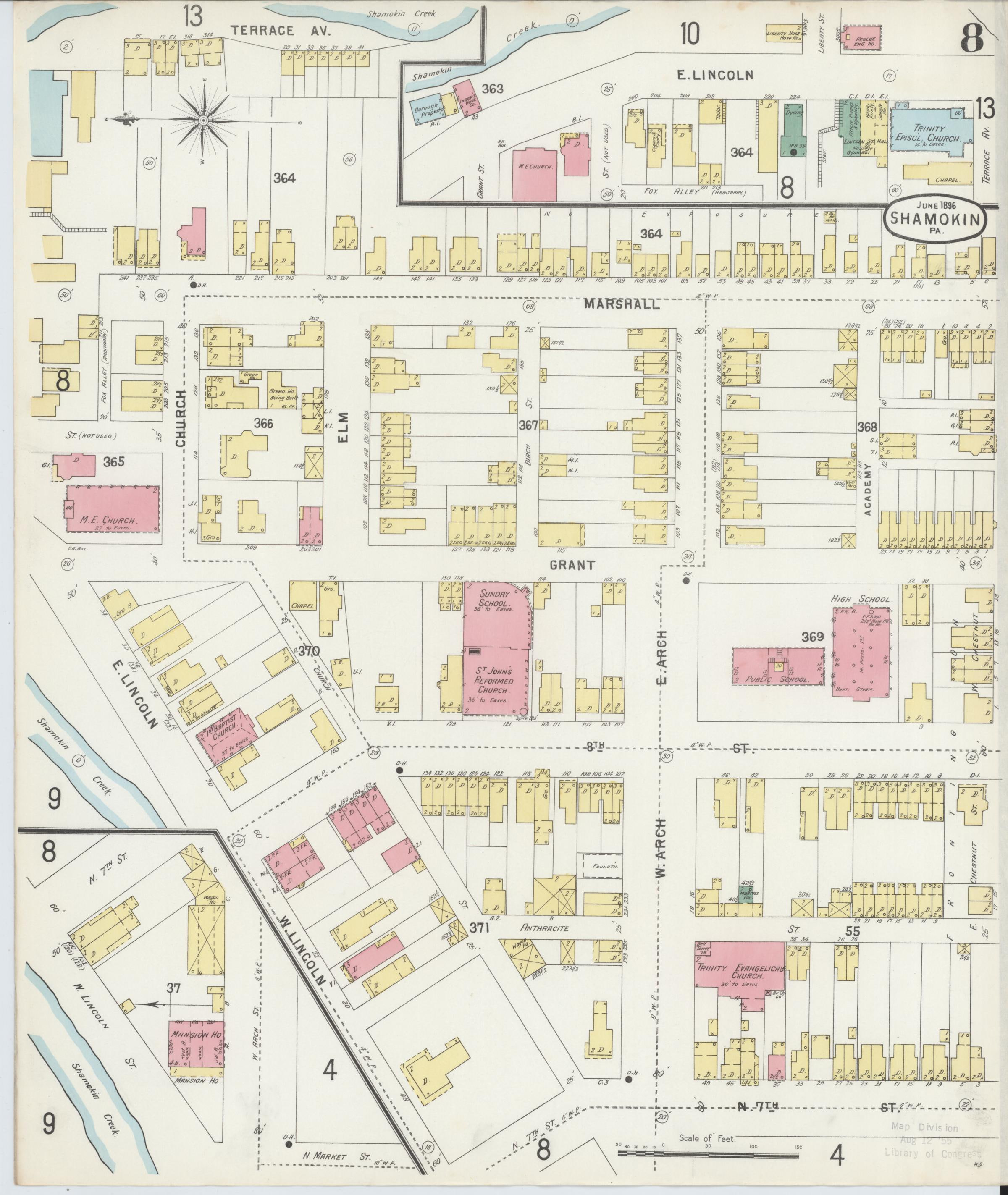 June 1896 Sanborn fire insurance map of Shamokin, Page 8.