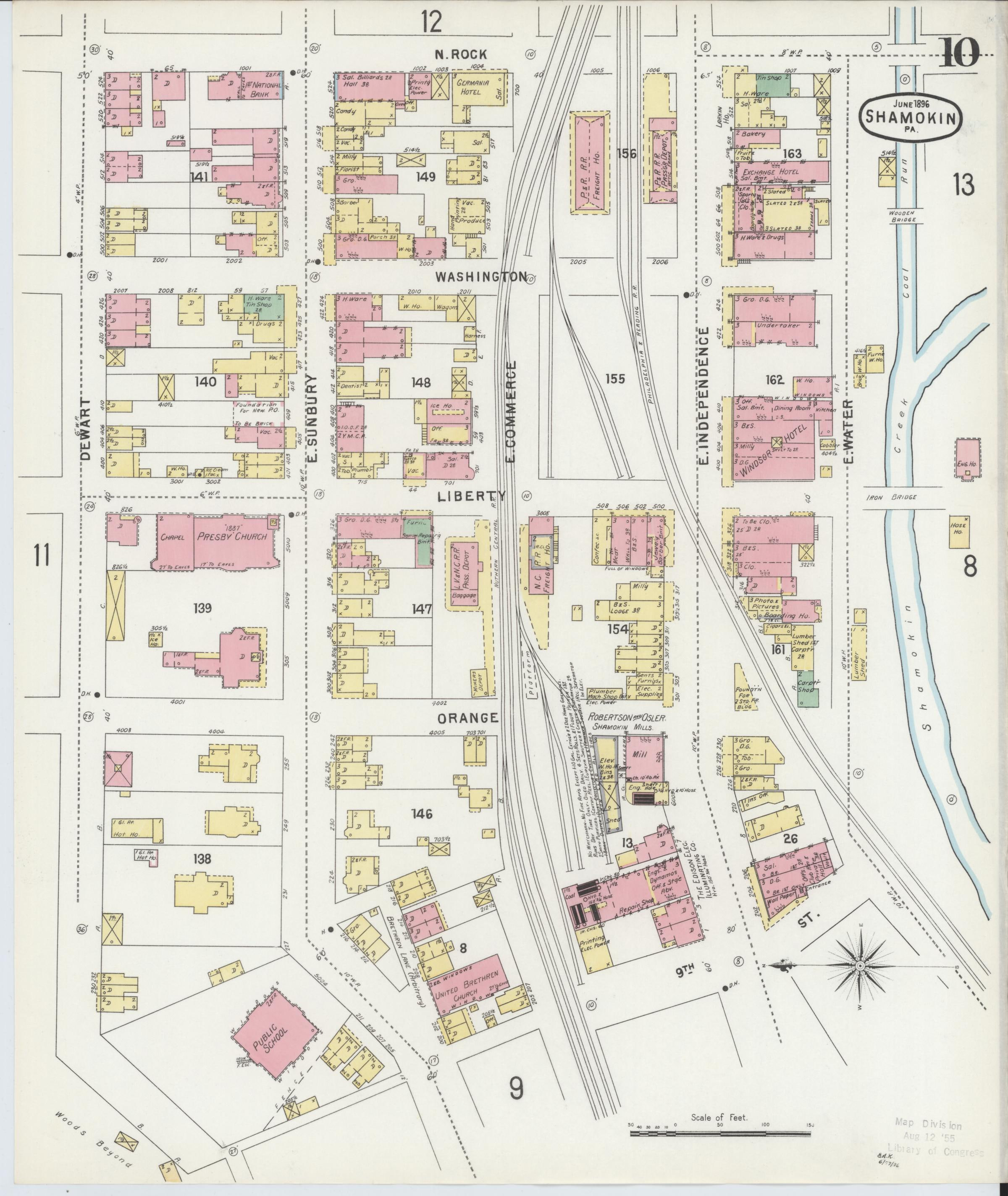 June 1896 Sanborn fire insurance map of Shamokin, Page 10.