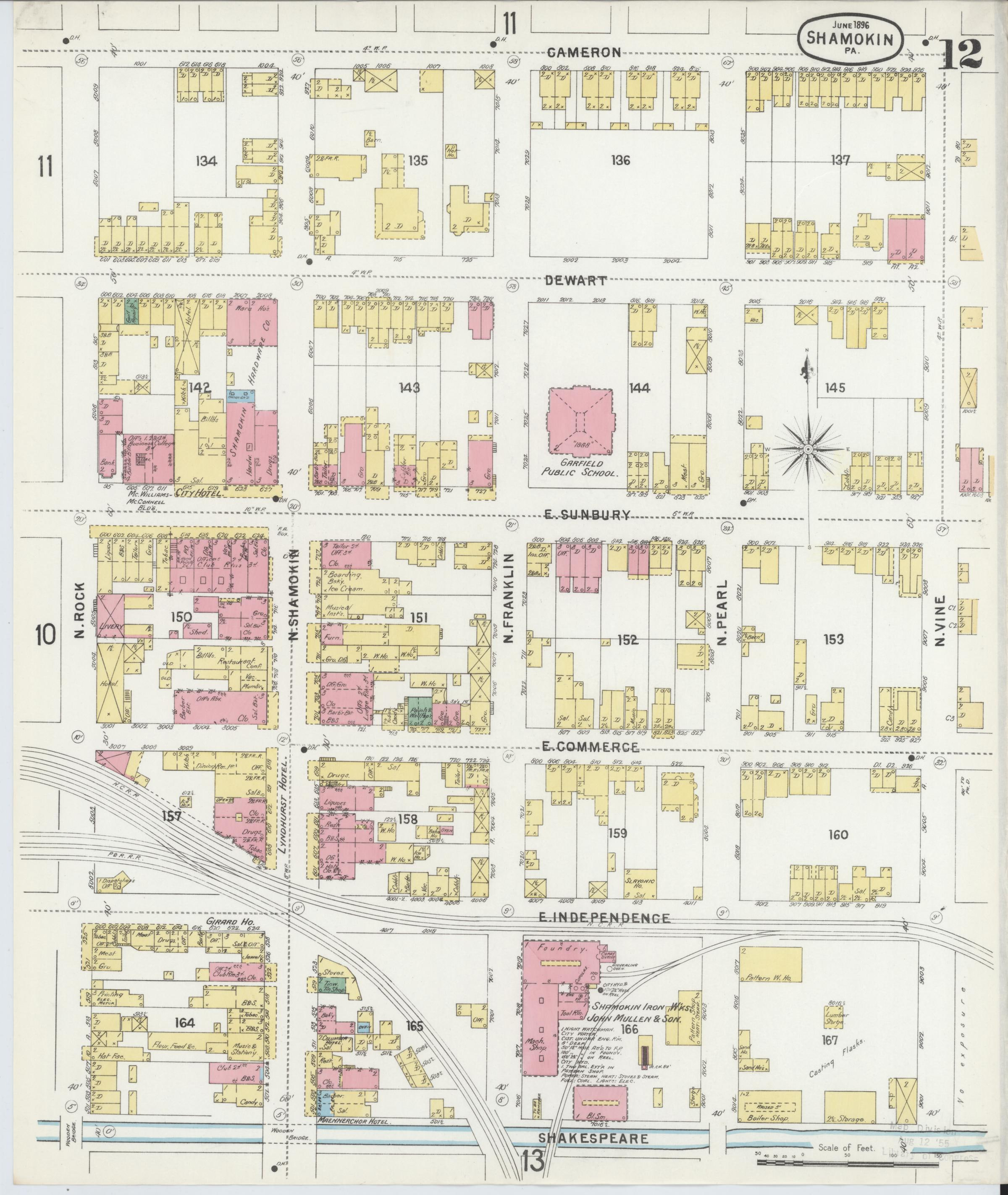 June 1896 Sanborn fire insurance map of Shamokin, Page 12.