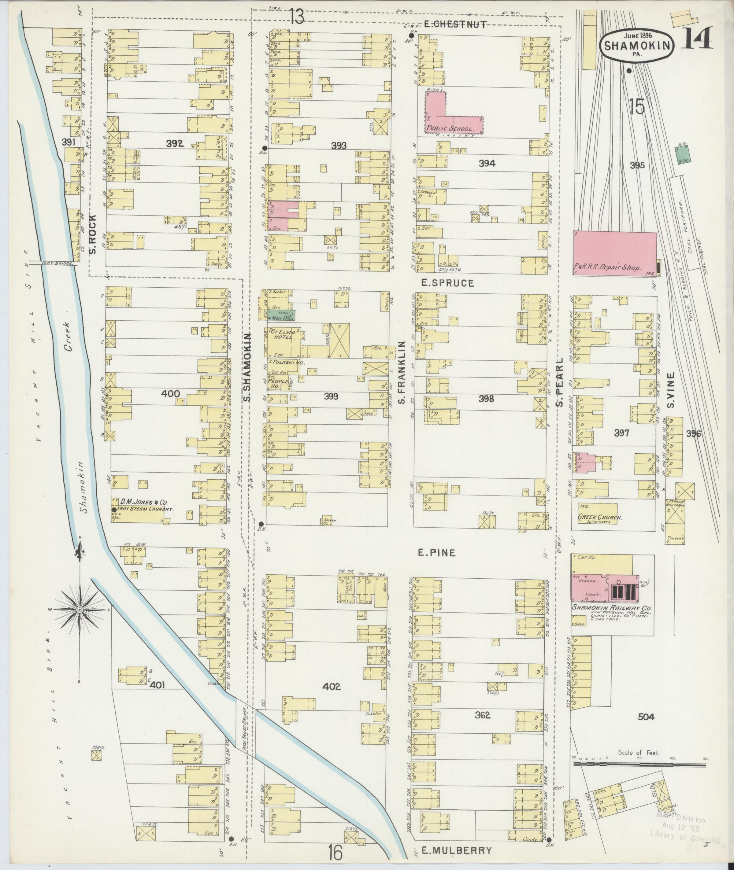June 1896 Sanborn fire insurance map of Shamokin, Page 14.