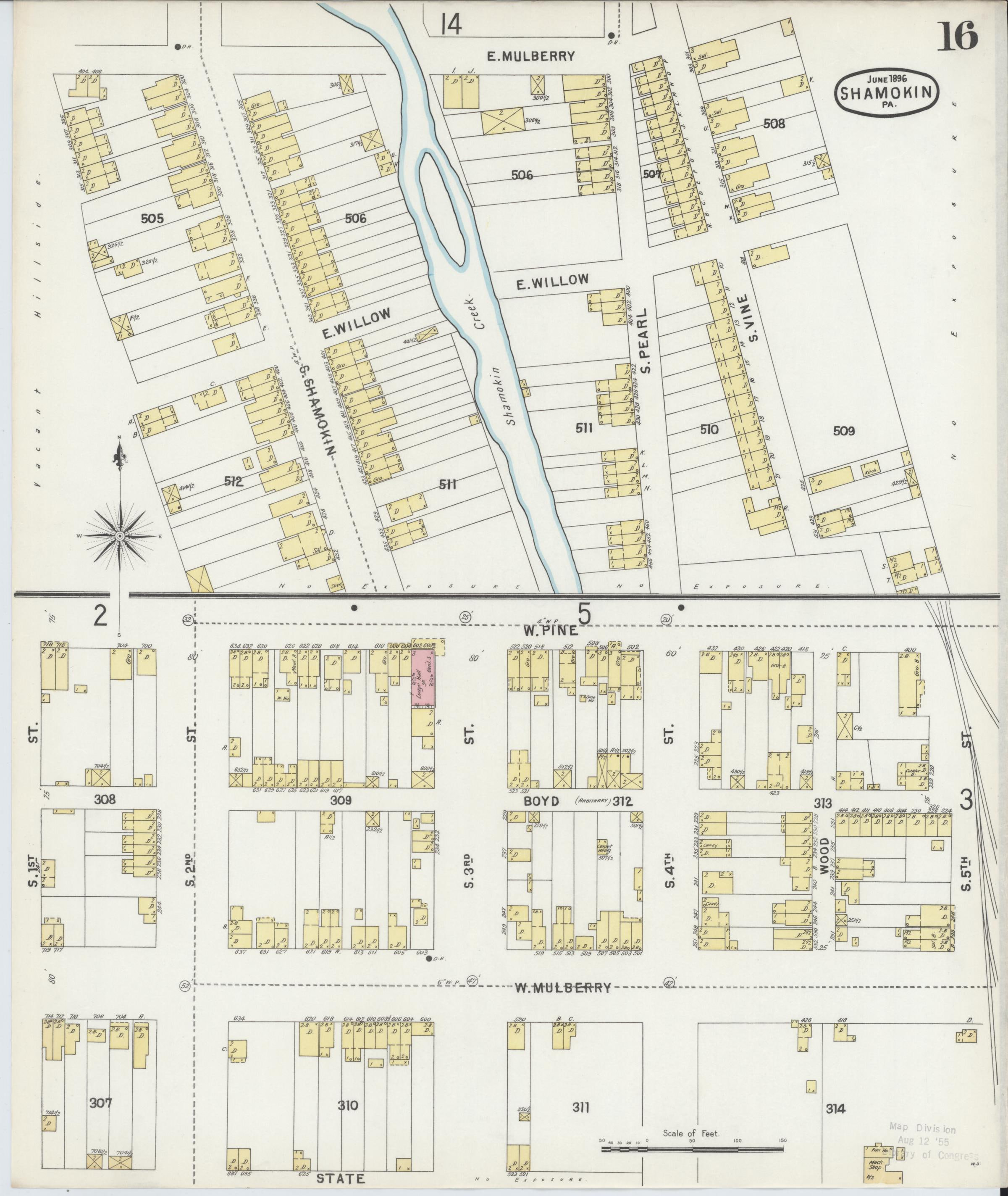 June 1896 Sanborn fire insurance map of Shamokin, Page 16.