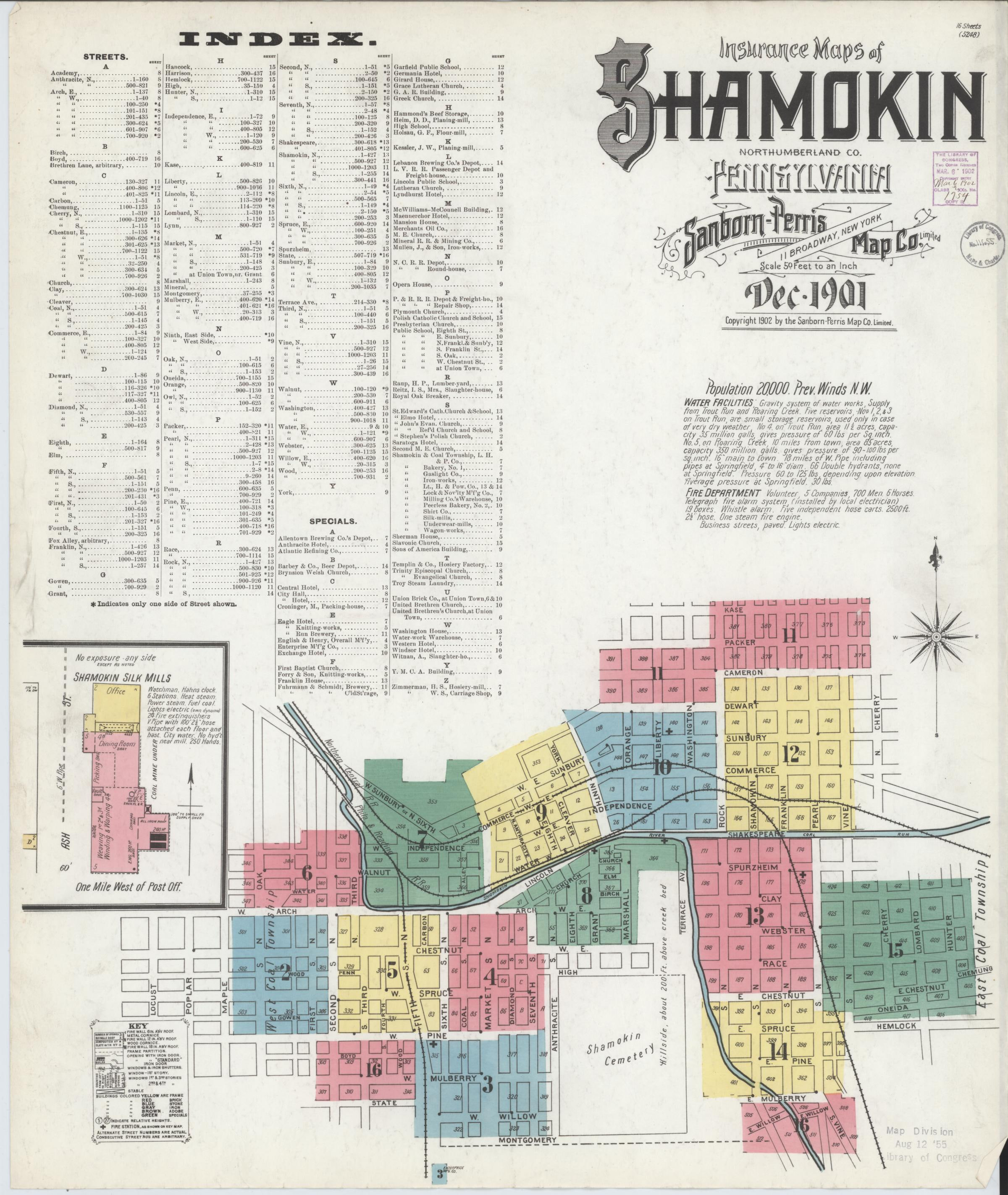 December 1901 Sanborn fire insurance map of Shamokin, Page 1.