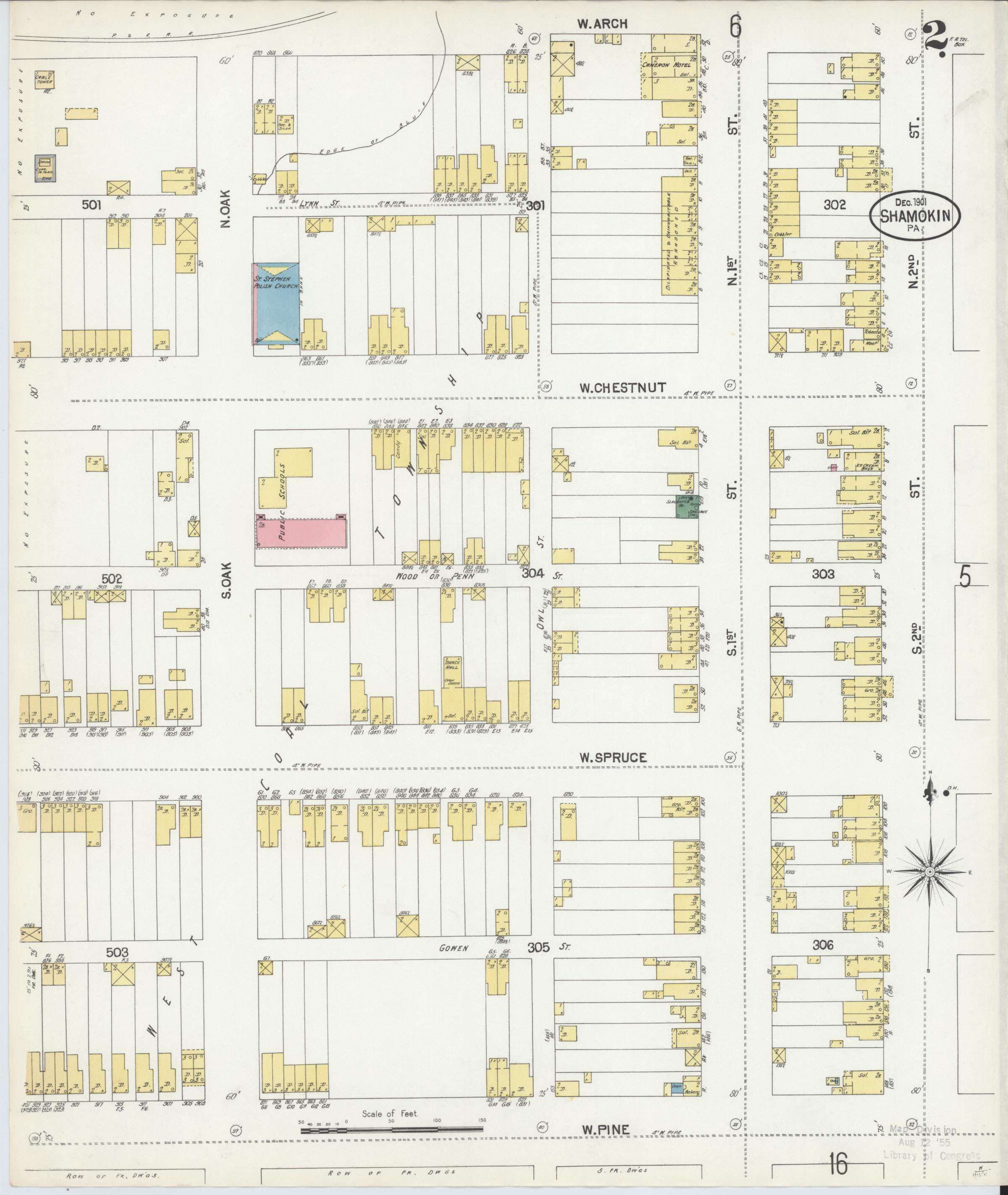 December 1901 Sanborn fire insurance map of Shamokin, Page 2.