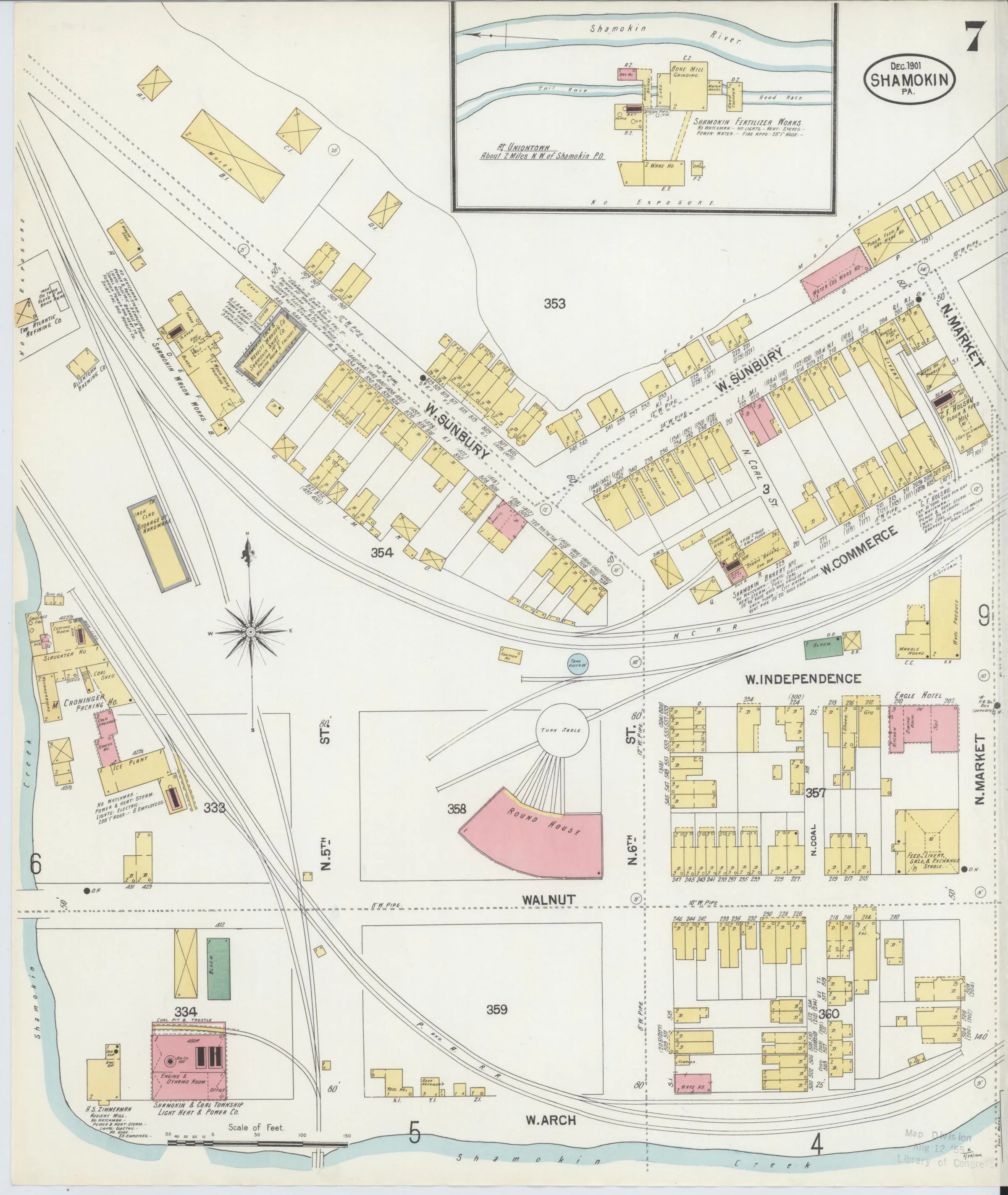 Page 7 of the December 1901 Shamokin Sanborn fire-insurance maps; streets, building footprints, and map symbols.