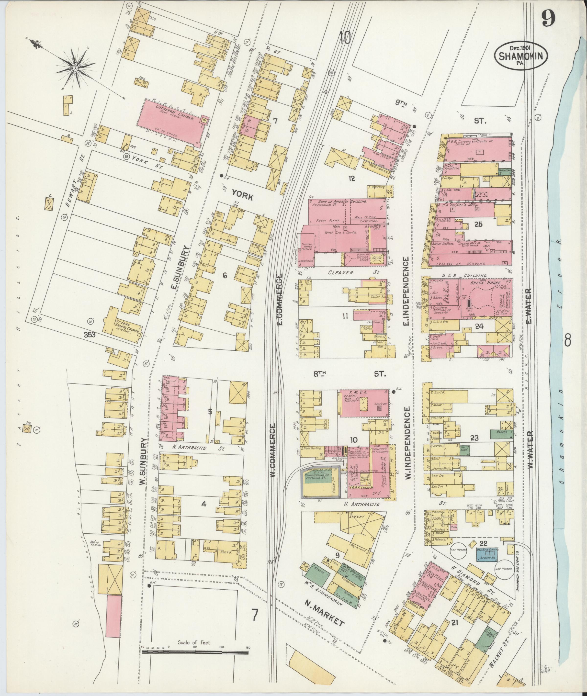 December 1901 Sanborn fire insurance map of Shamokin, Page 9.