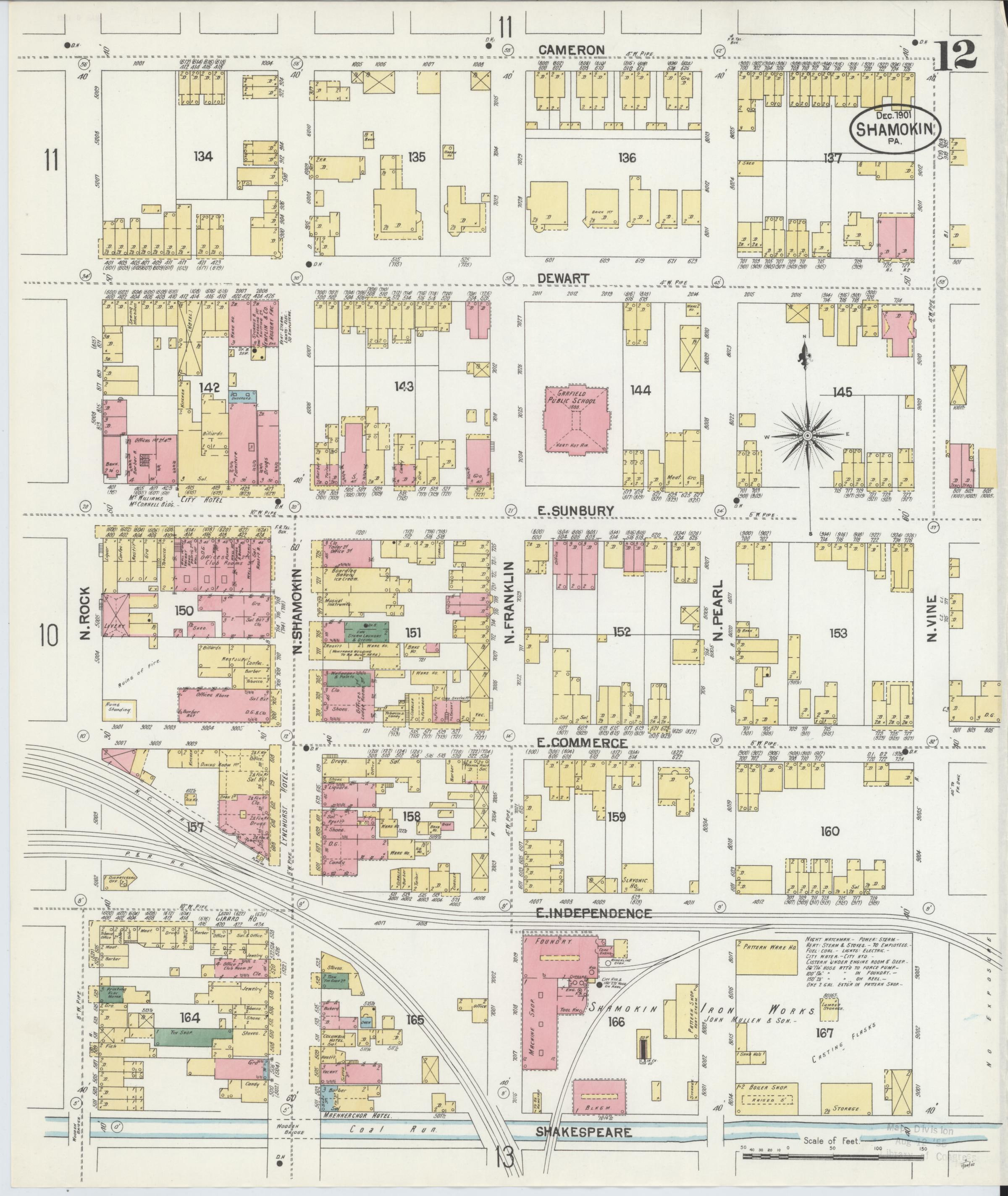 December 1901 Sanborn fire insurance map of Shamokin, Page 12.