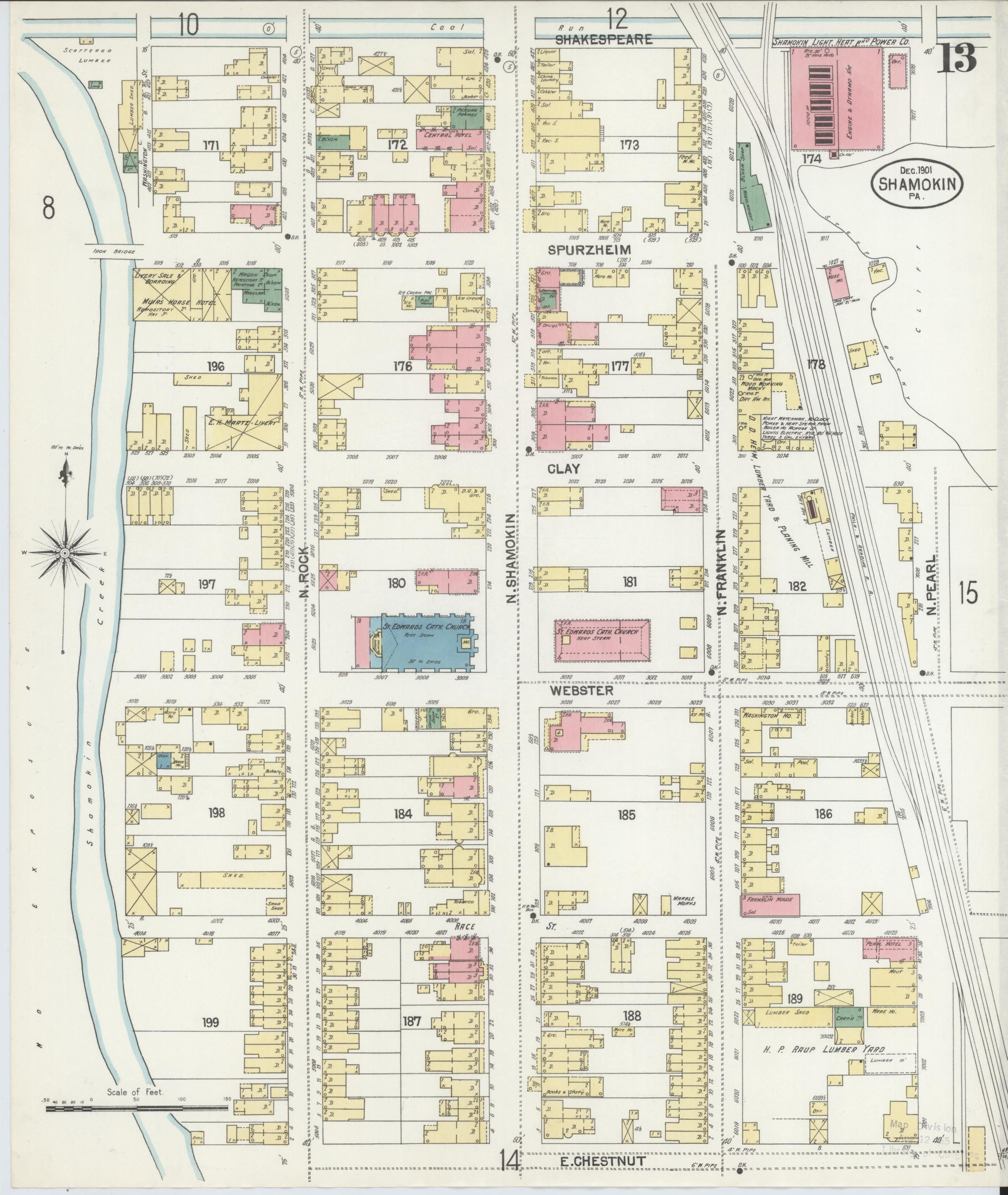 December 1901 Sanborn fire insurance map of Shamokin, Page 13.