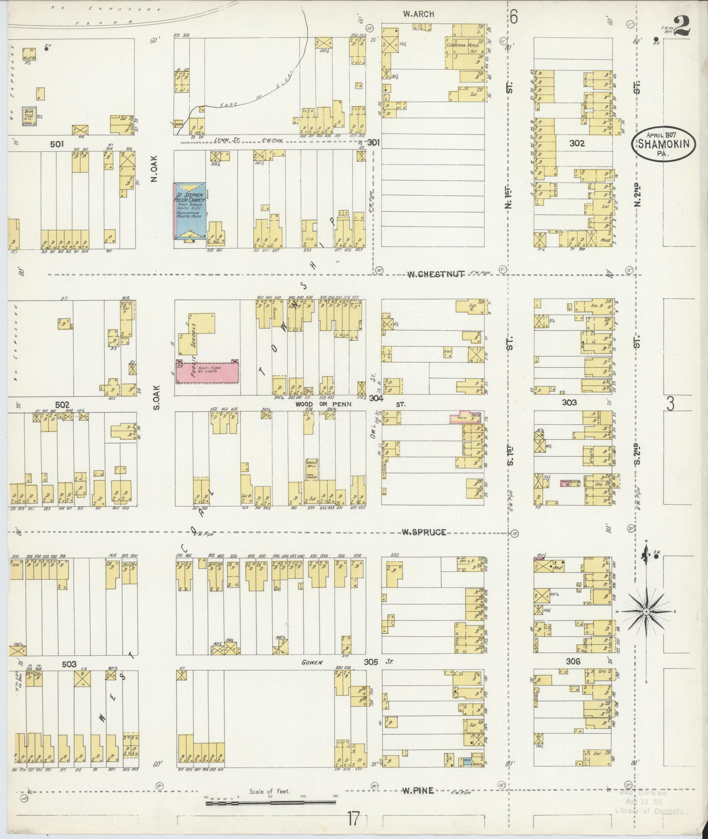 April 1907 Sanborn fire insurance map of Shamokin, Page 2.