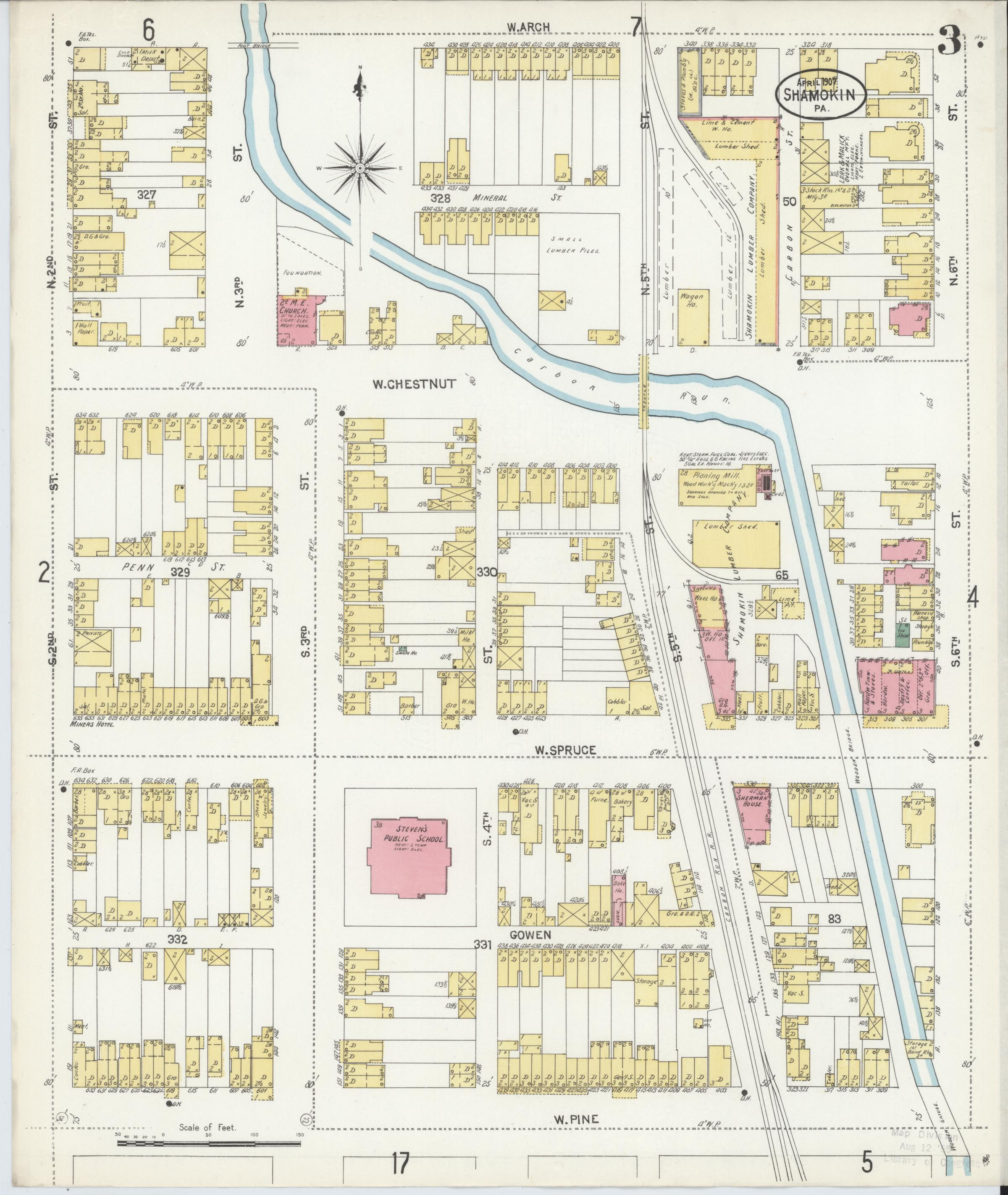 April 1907 Sanborn fire insurance map of Shamokin, Page 3.