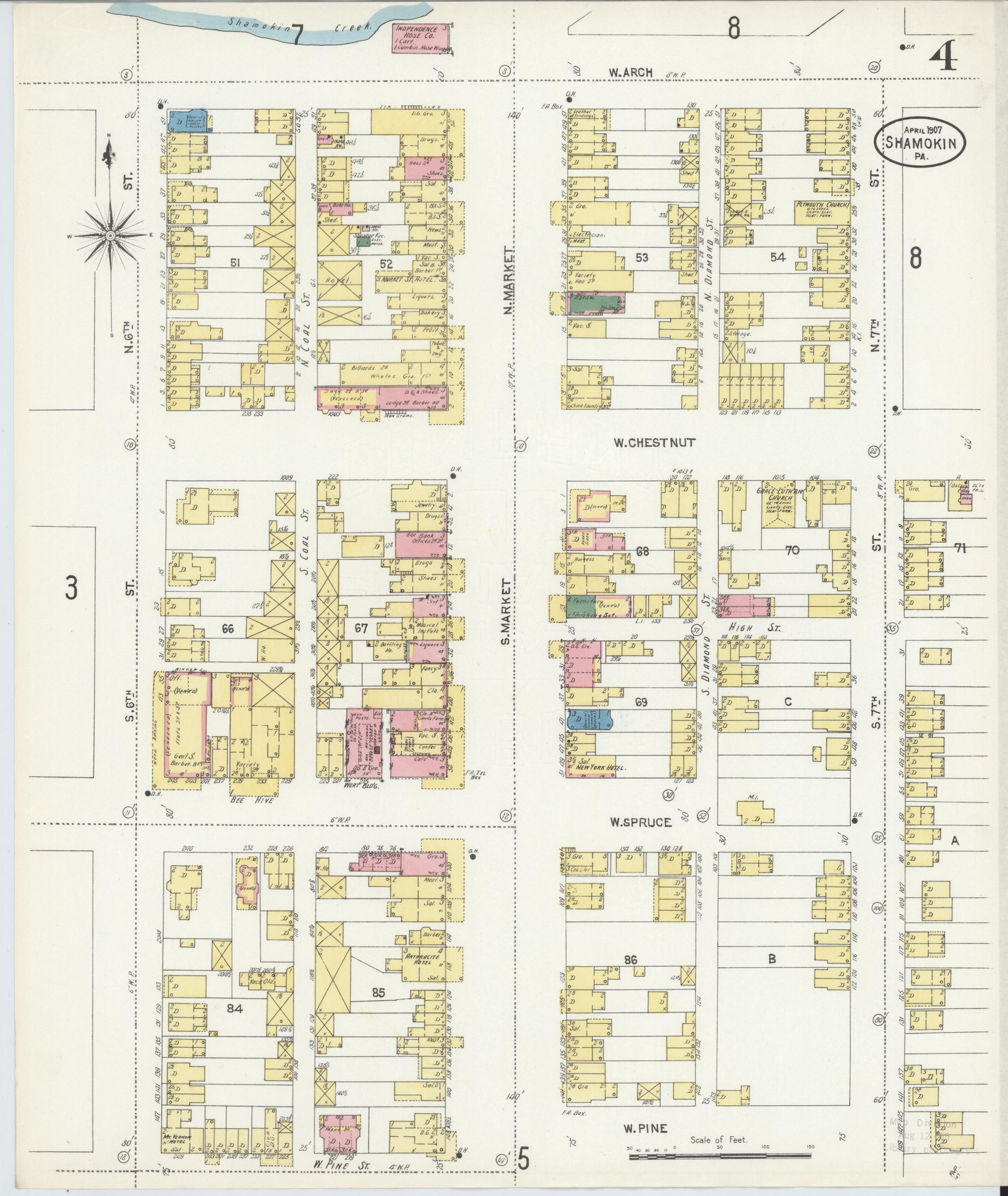 April 1907 Sanborn fire insurance map of Shamokin, Page 4.